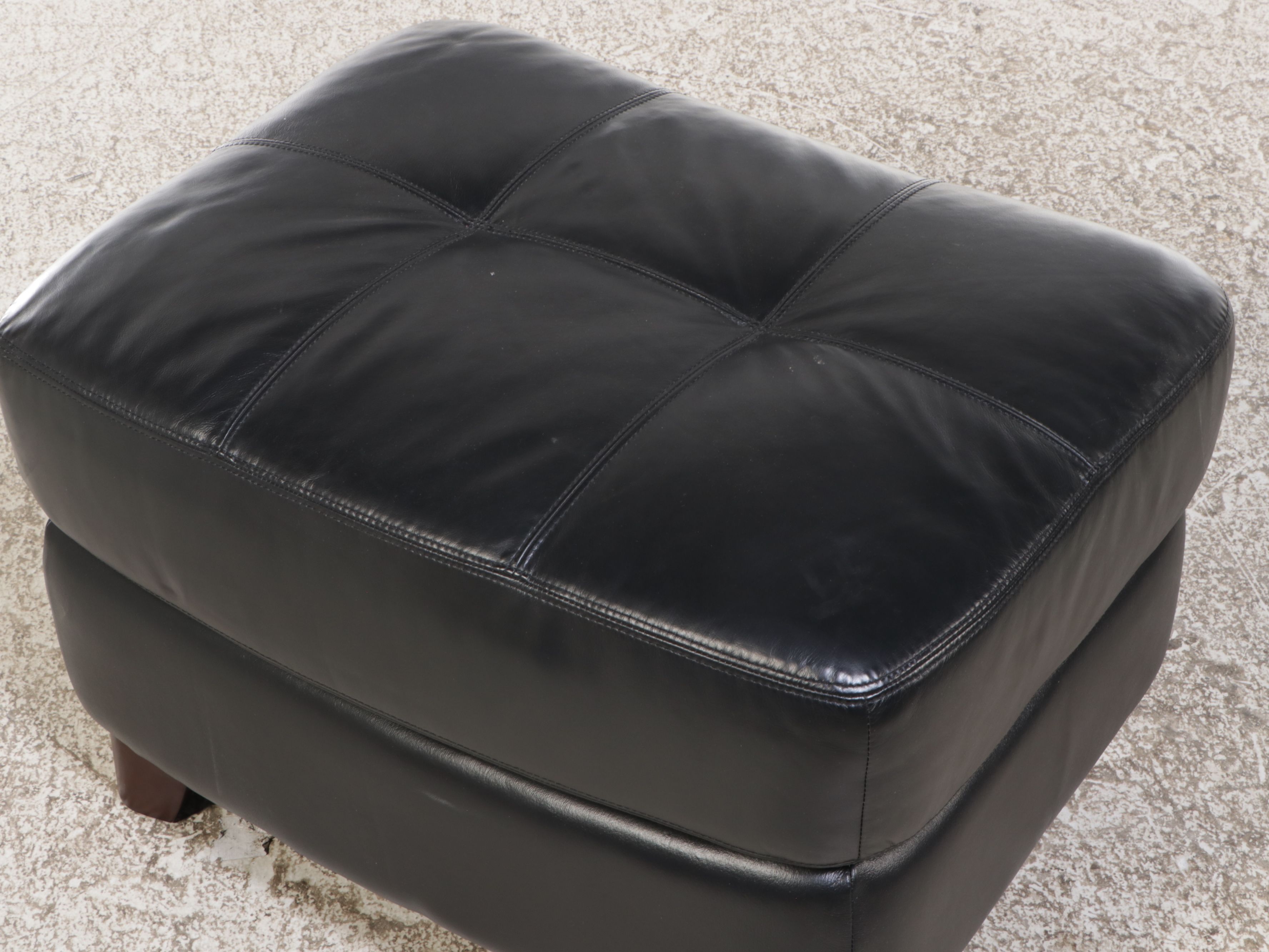 Contemporary Tufted Black Leather Armchair with Ottoman