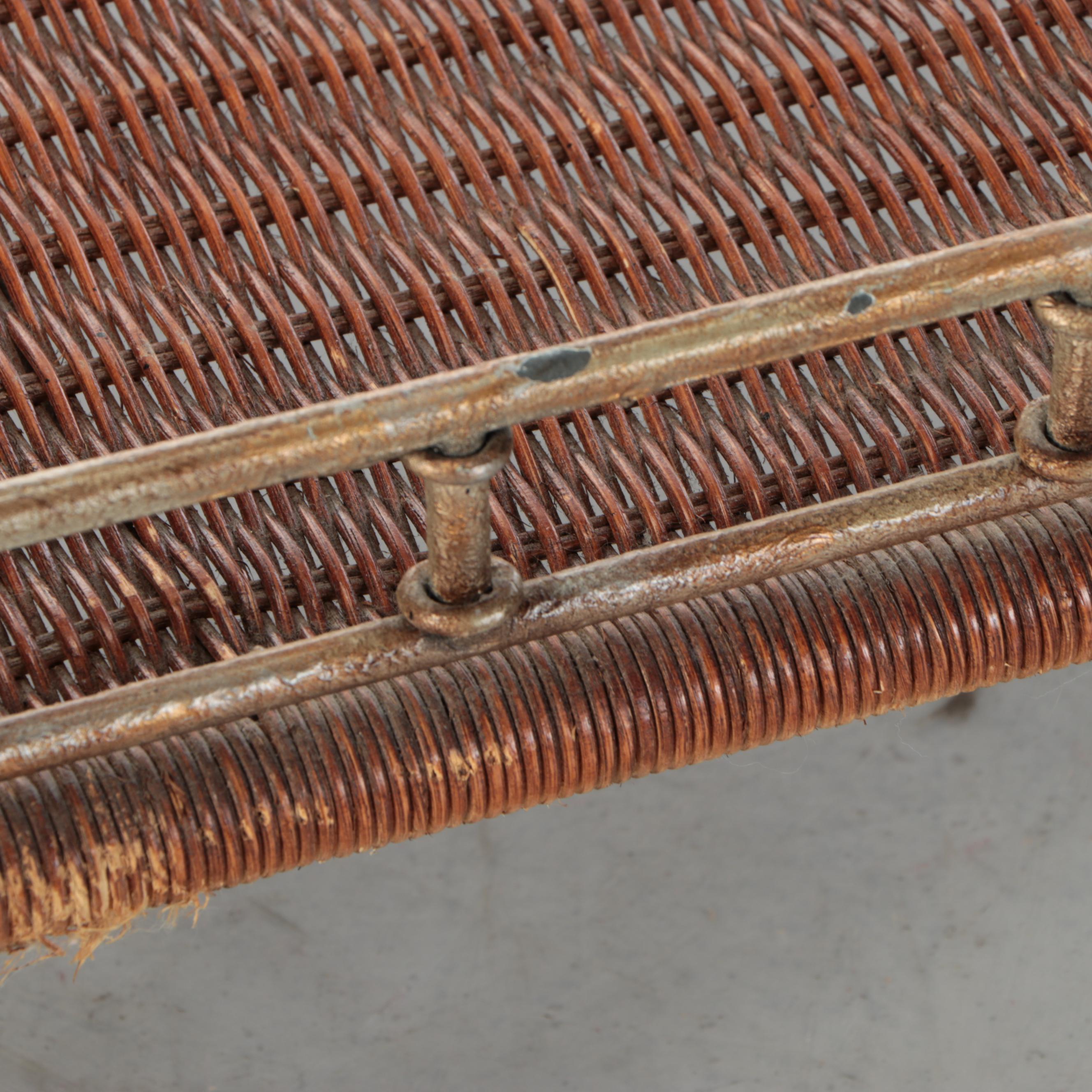 Vintage Glass Top Woven Wicker Bar Cart