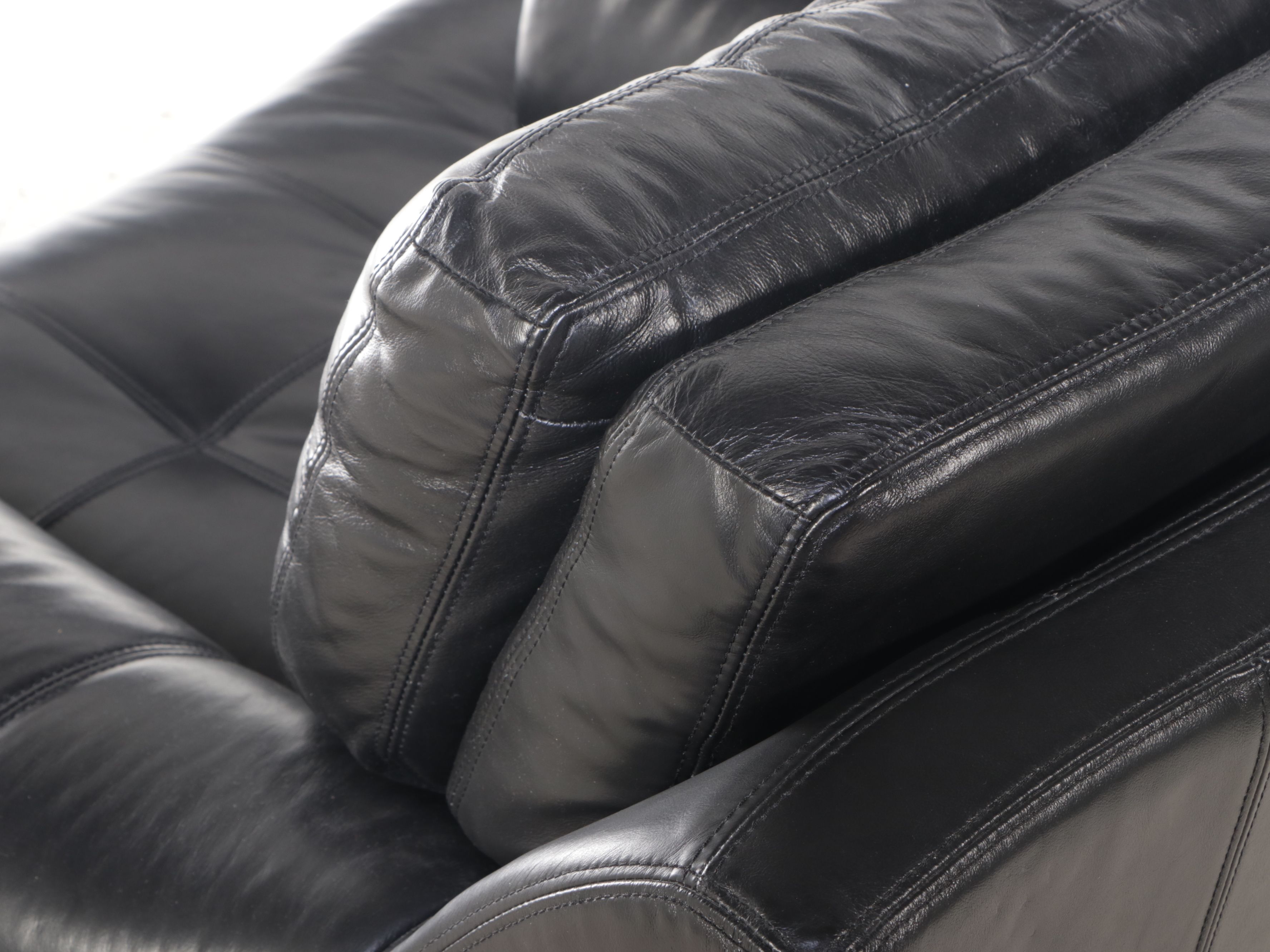 Contemporary Tufted Black Leather Armchair with Ottoman