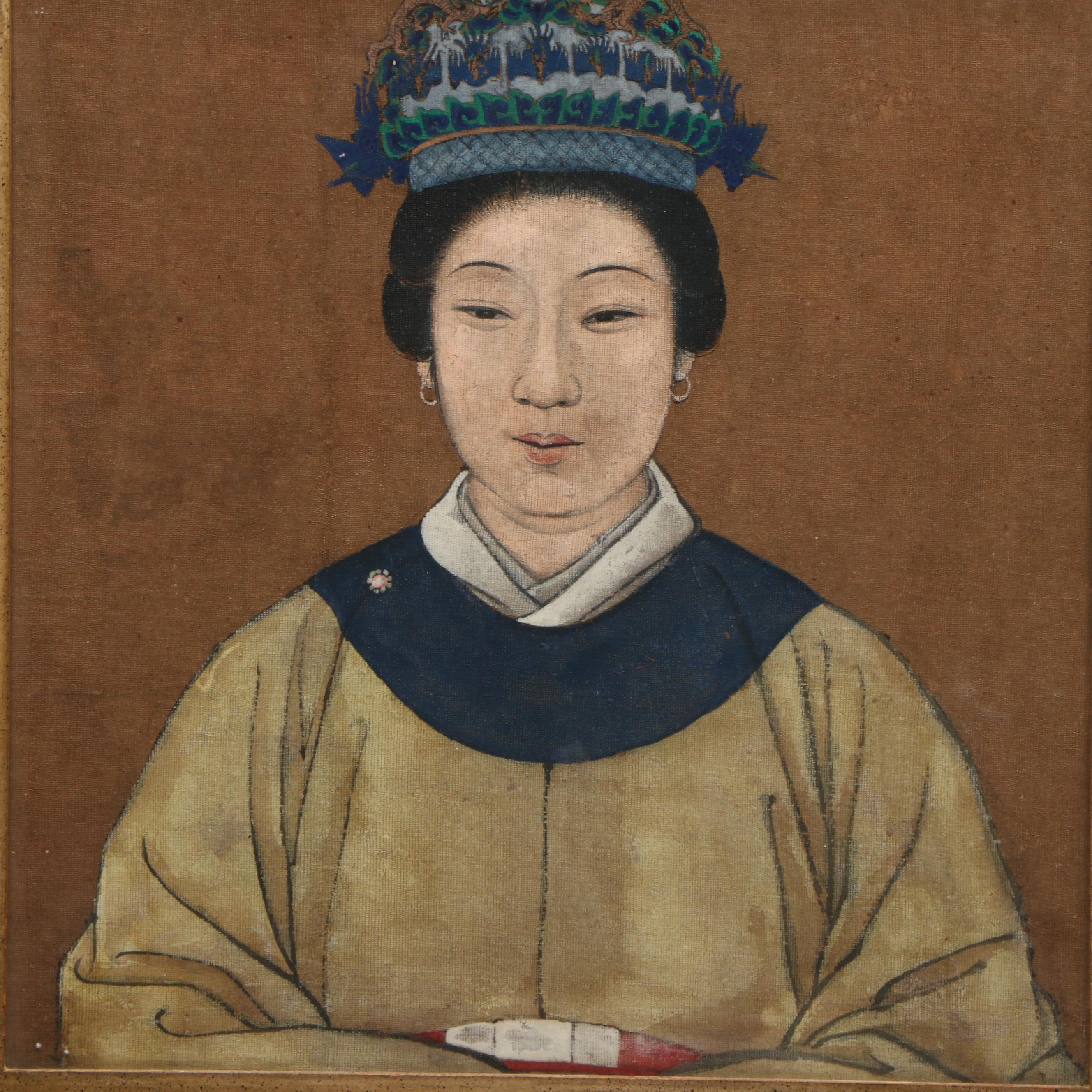 Antique Chinese Ancestor Paintings on Silk, 19th Century