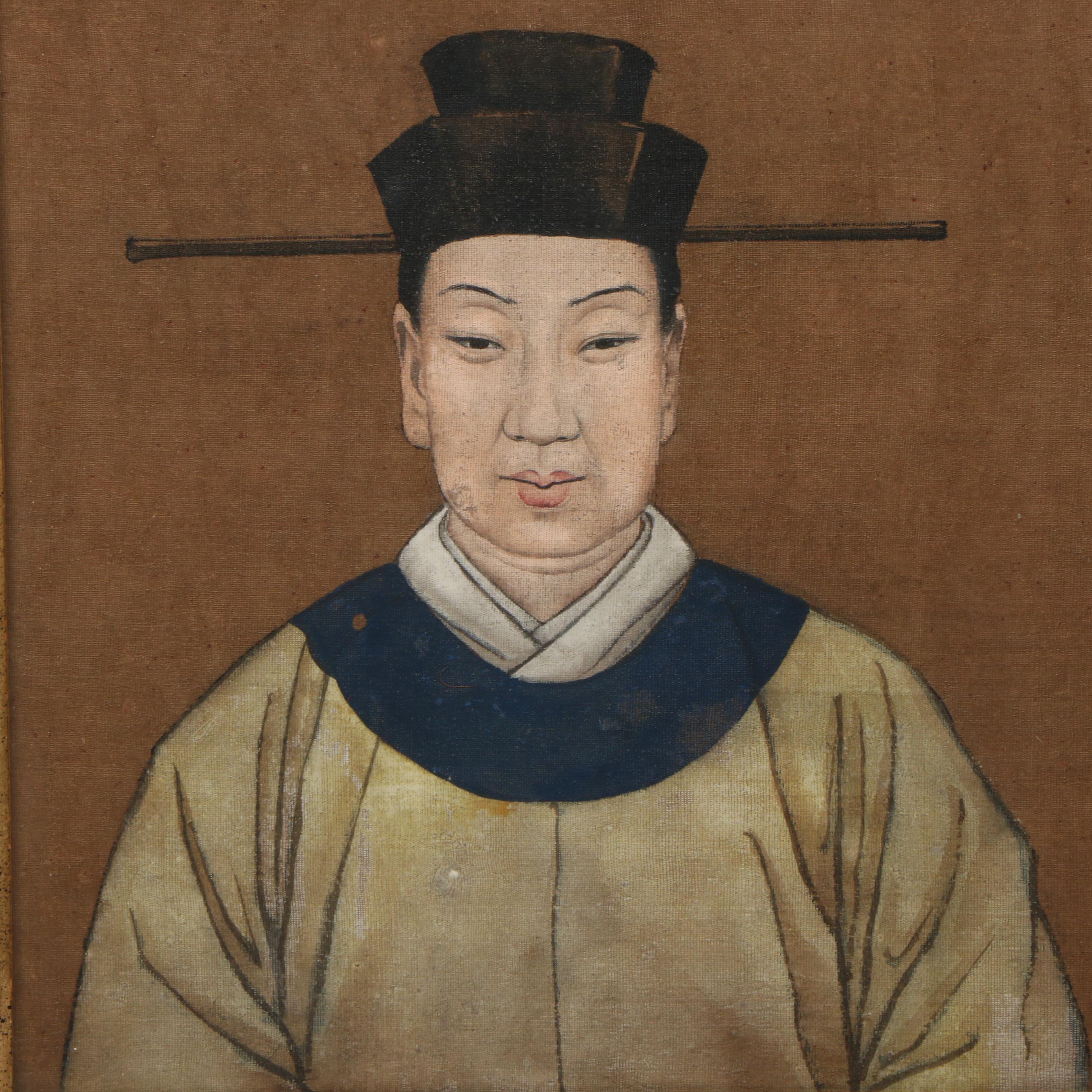 Antique Chinese Ancestor Paintings on Silk, 19th Century