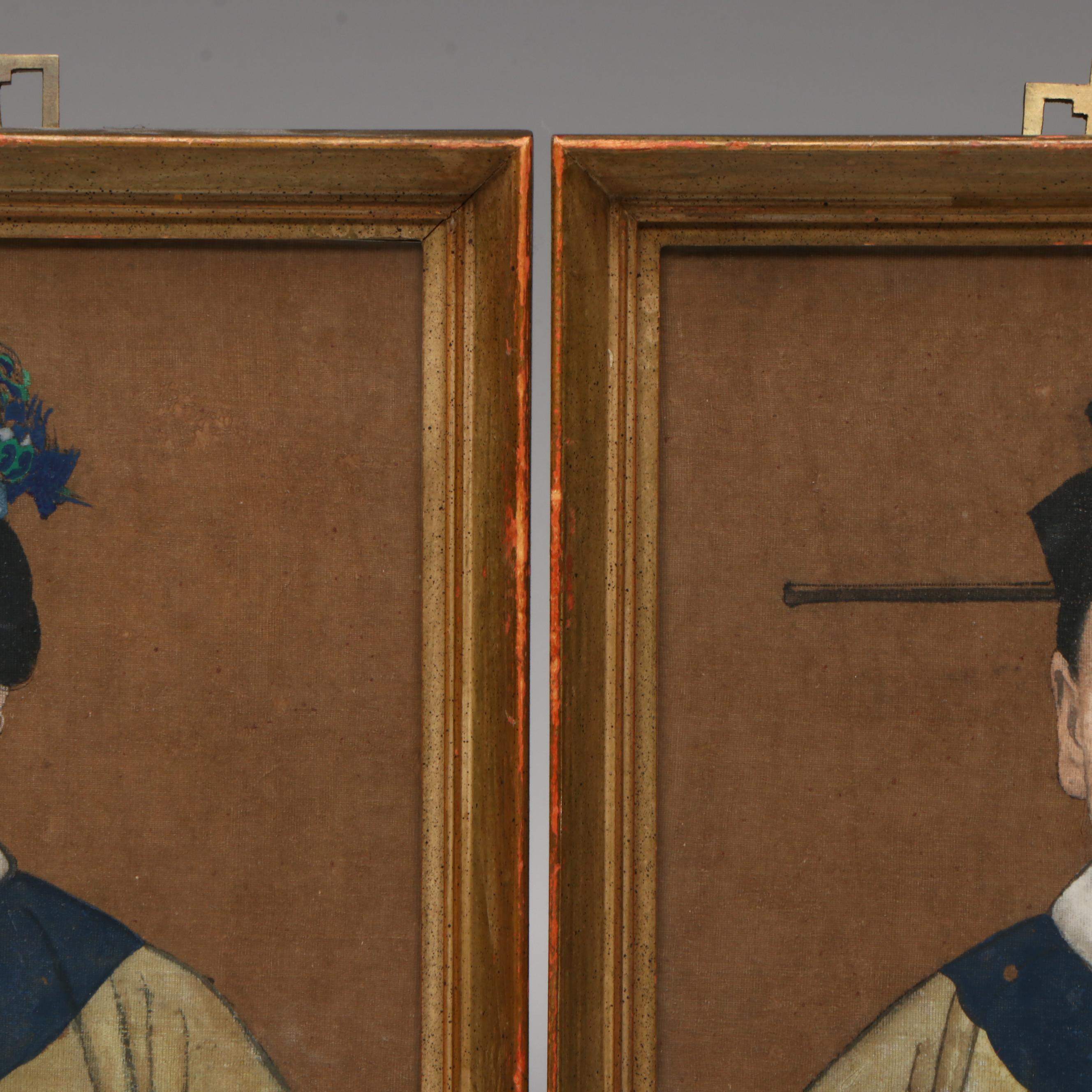 Antique Chinese Ancestor Paintings on Silk, 19th Century