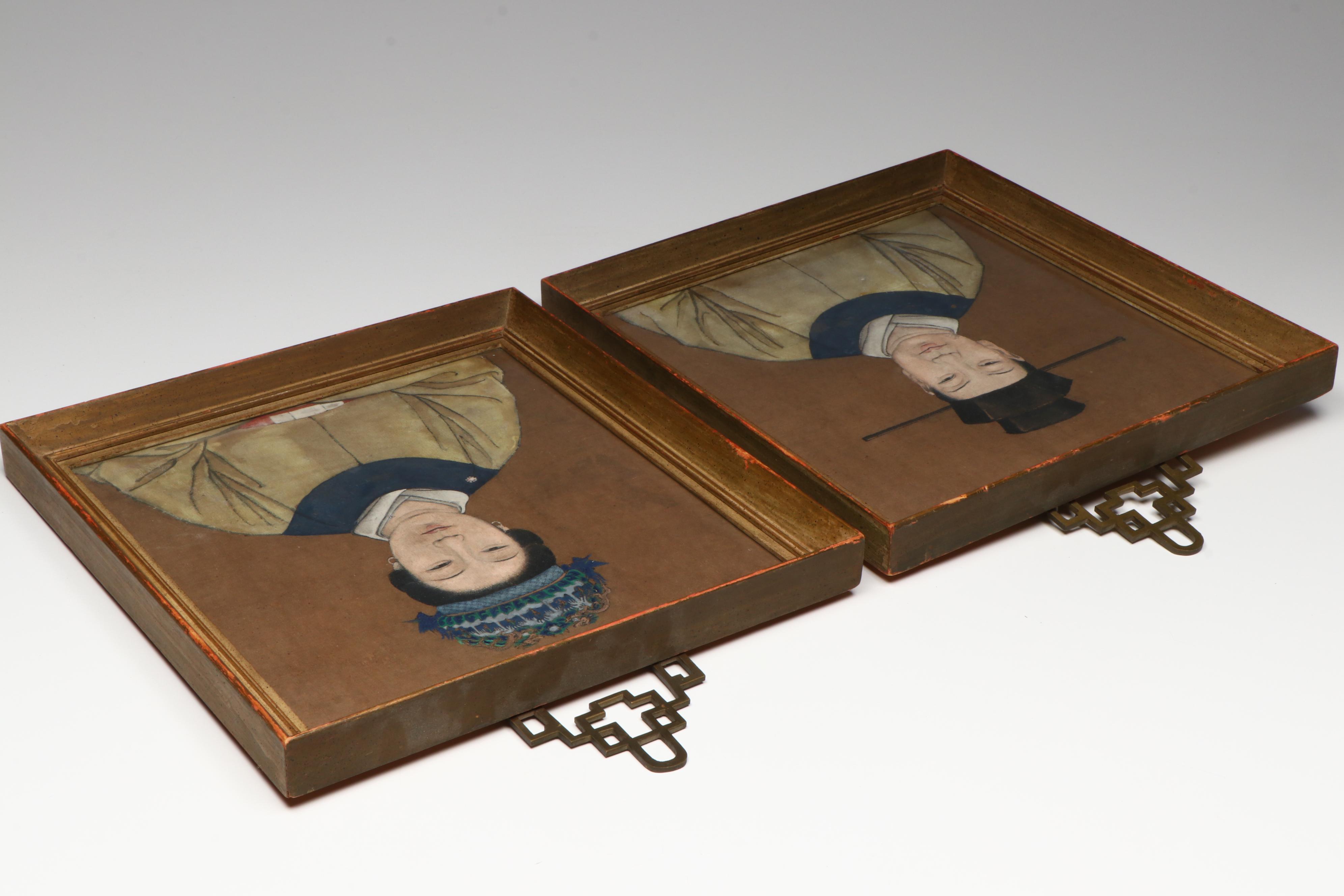 Antique Chinese Ancestor Paintings on Silk, 19th Century