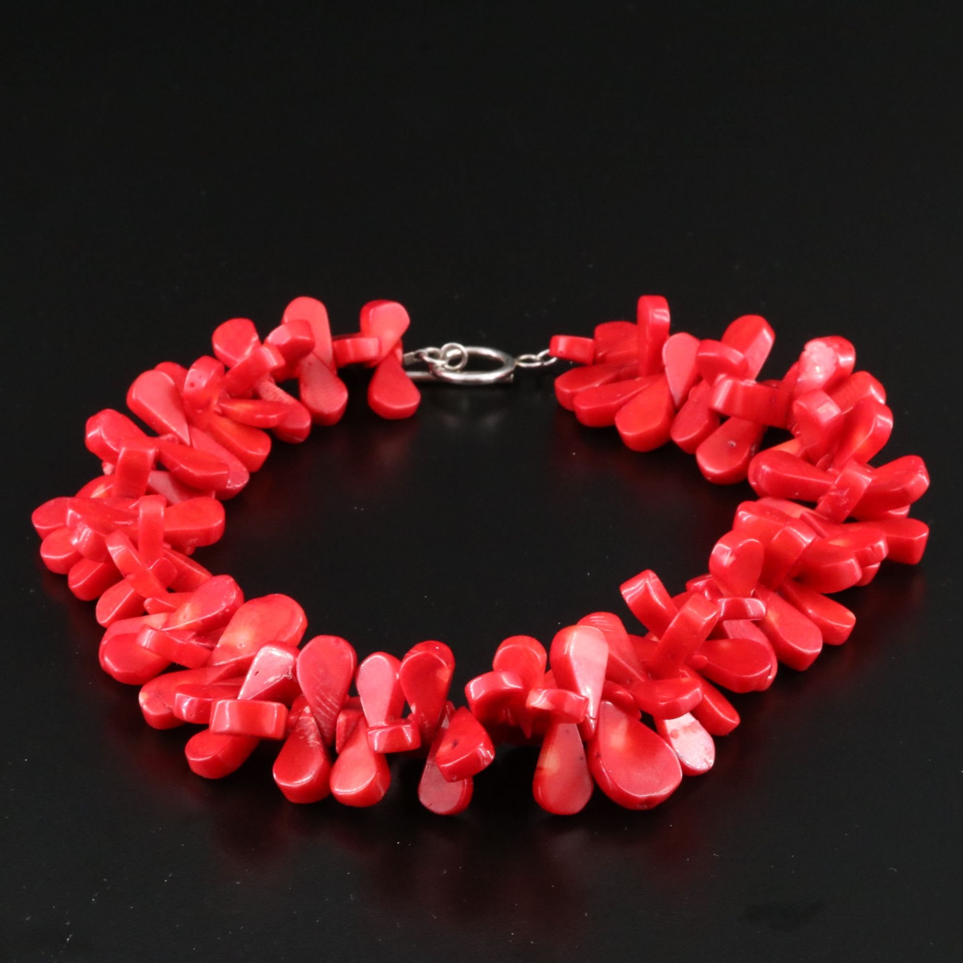 Coral Necklace with Sterling Toggle Clasp
