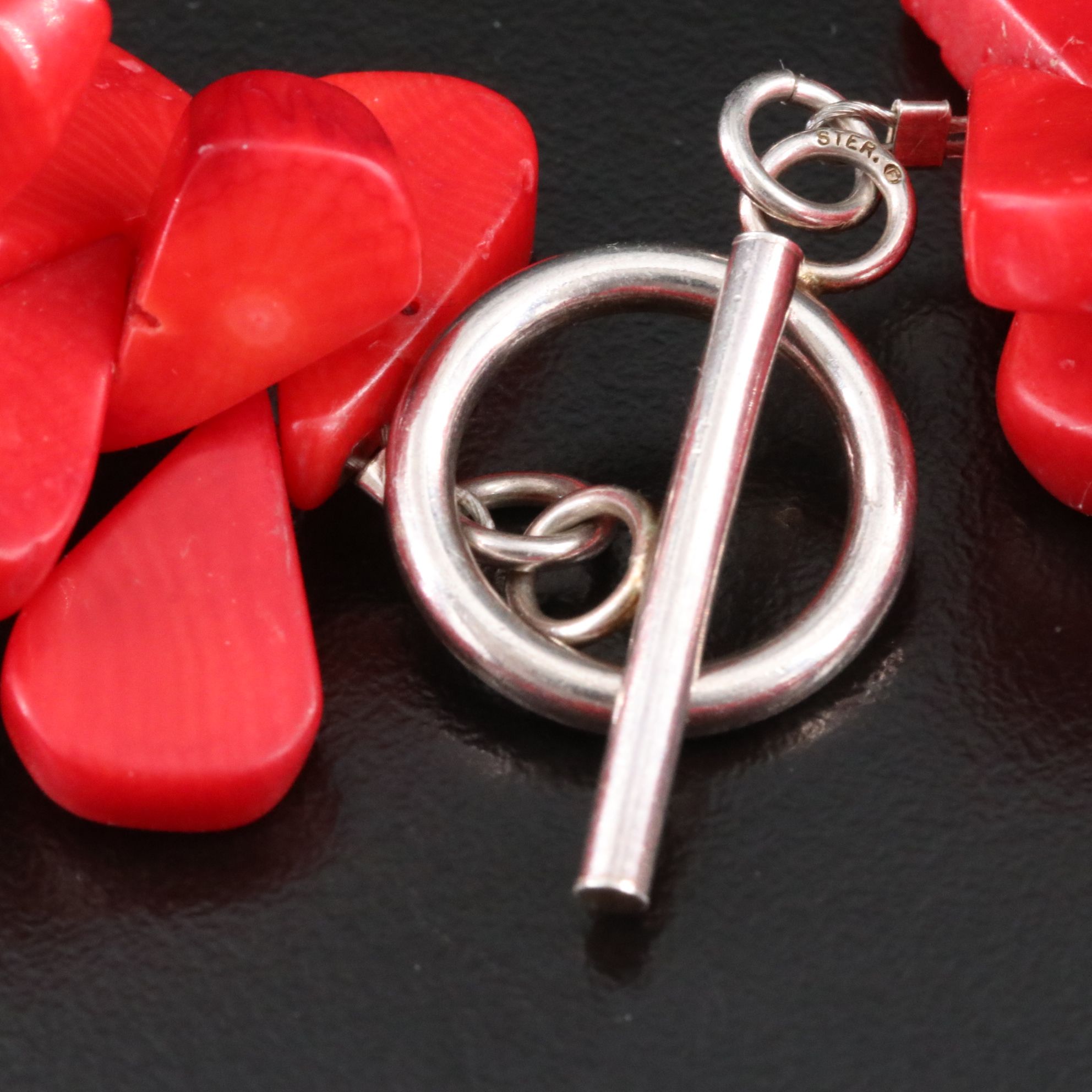 Coral Necklace with Sterling Toggle Clasp