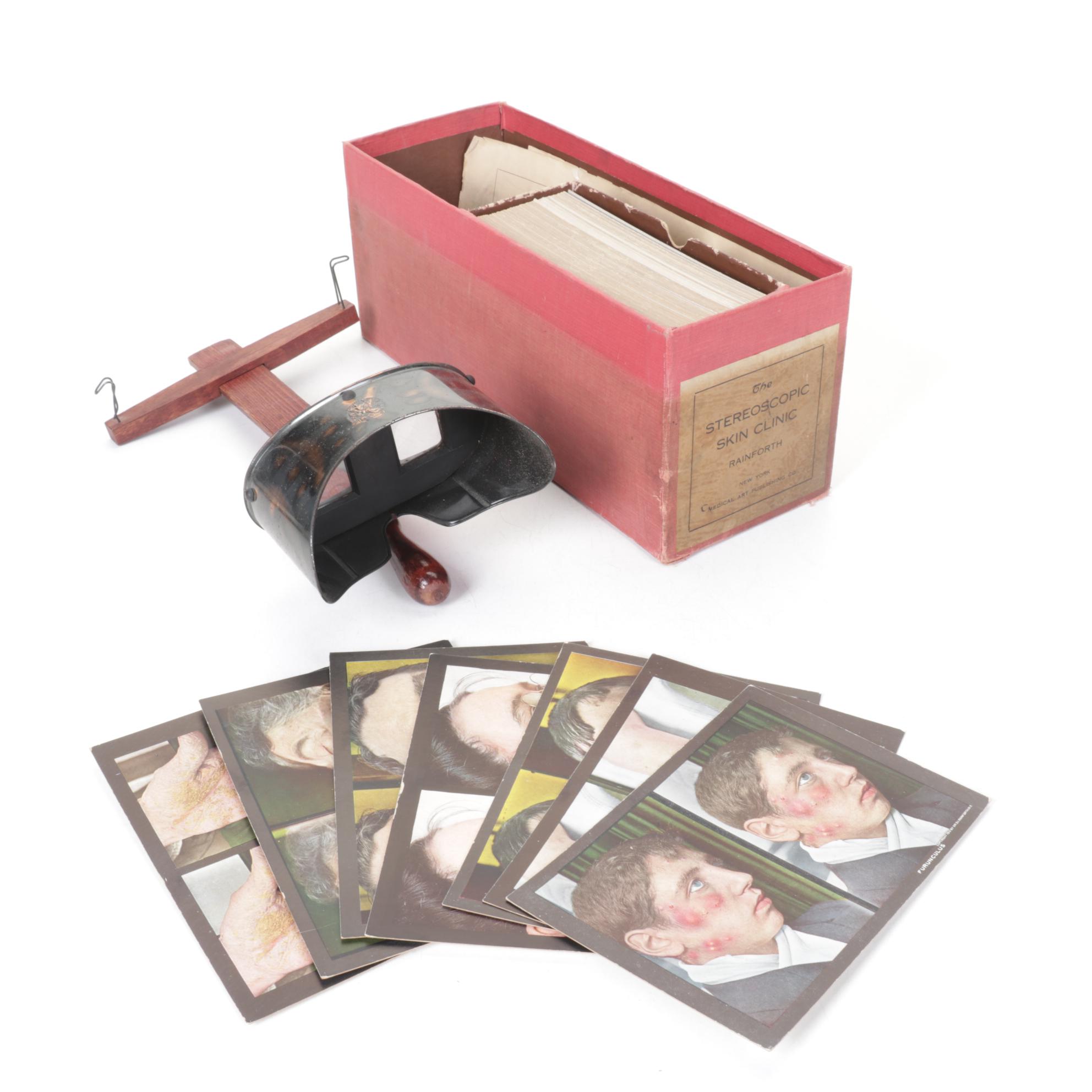 Stereoscopic Skin Clinic Set of Stereoscope and Medical Slides, 1914