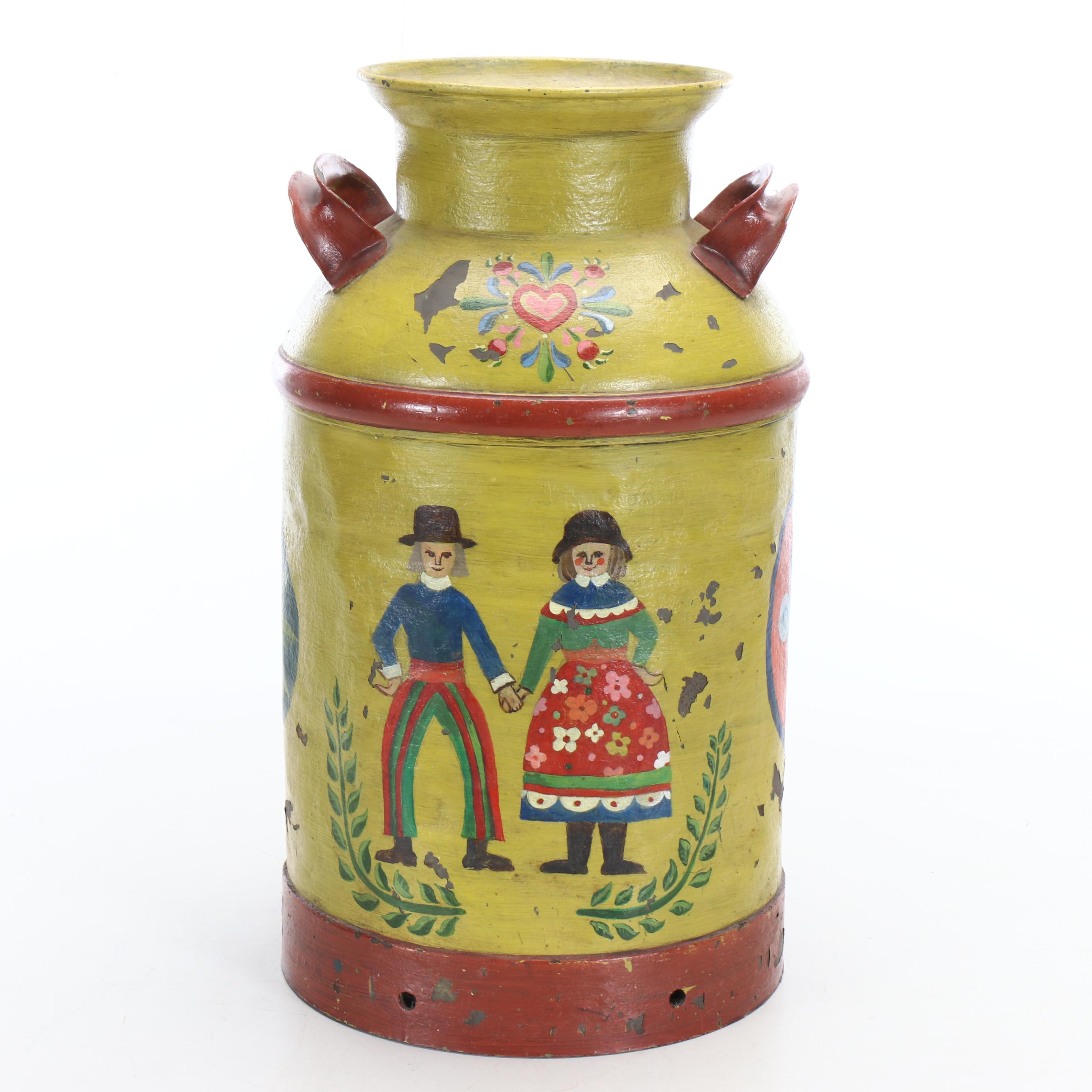 Alsatian Style Hand-Painted Metal Milk Carton