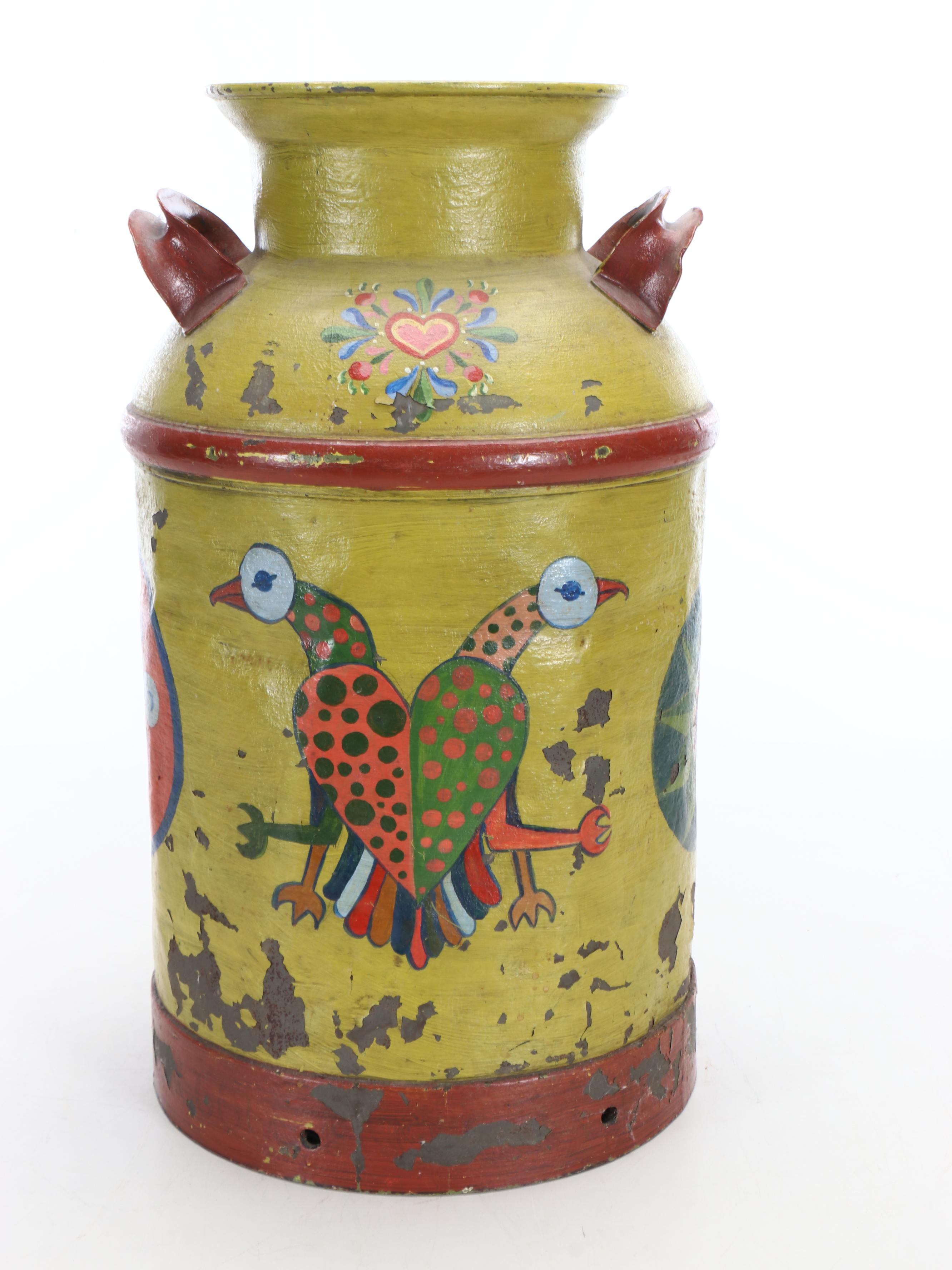 Alsatian Style Hand-Painted Metal Milk Carton