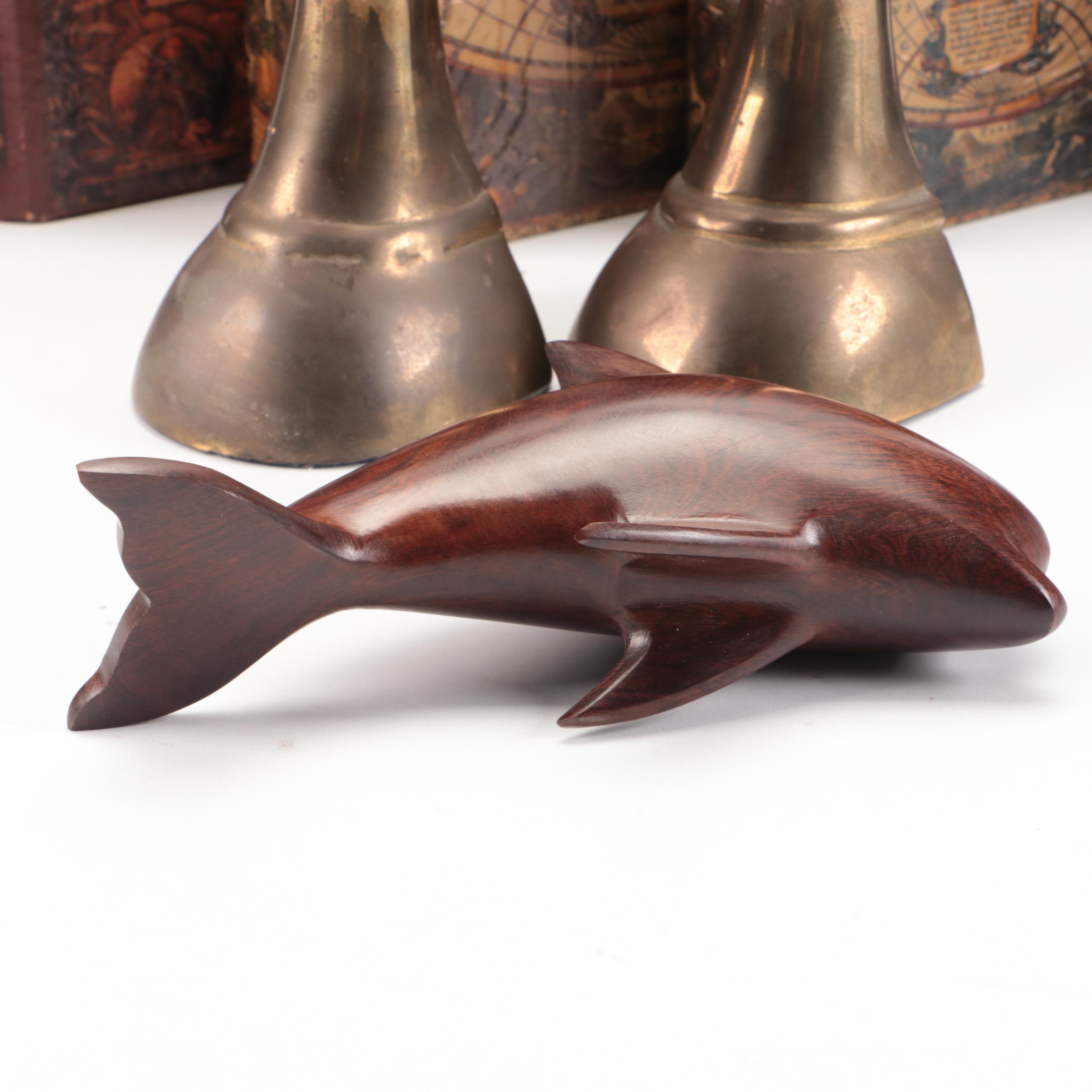 Faux Book Boxes with Brass Duck Bookends and Other Office Accessories