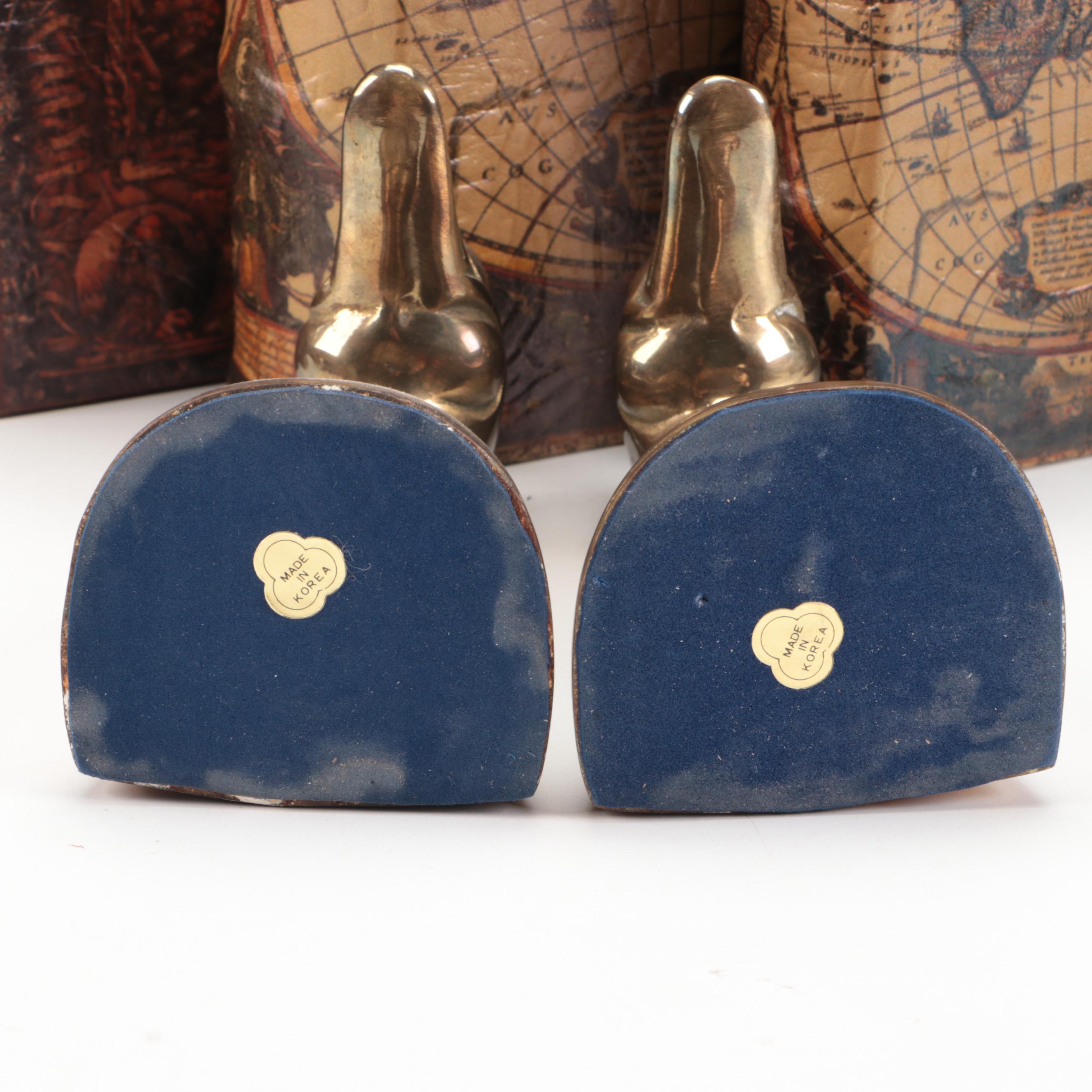 Faux Book Boxes with Brass Duck Bookends and Other Office Accessories