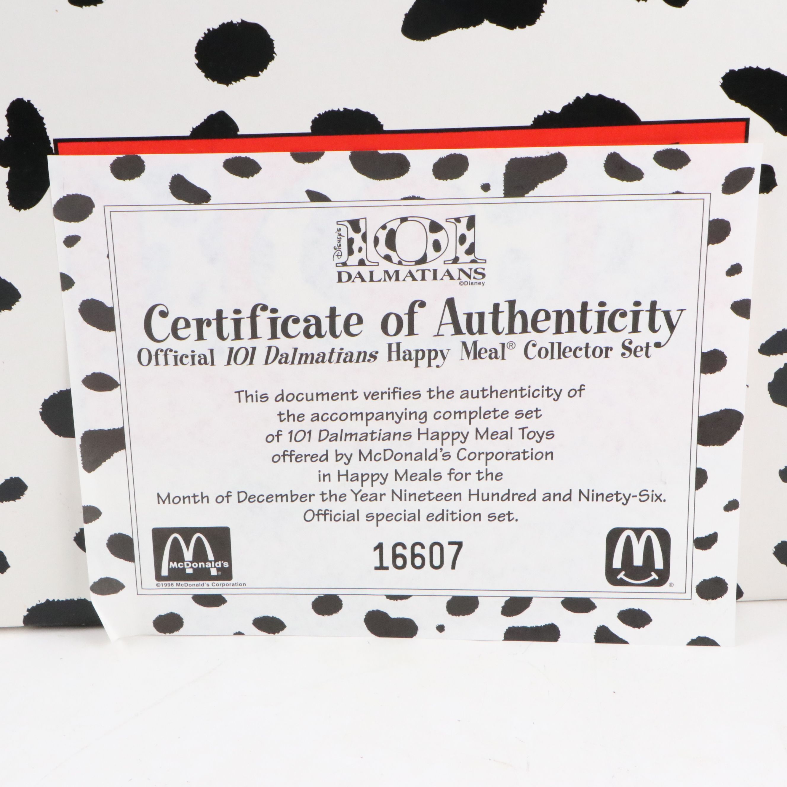 McDonald's for Disney "101 Dalmatians" Happy Meal Complete Collection, COA