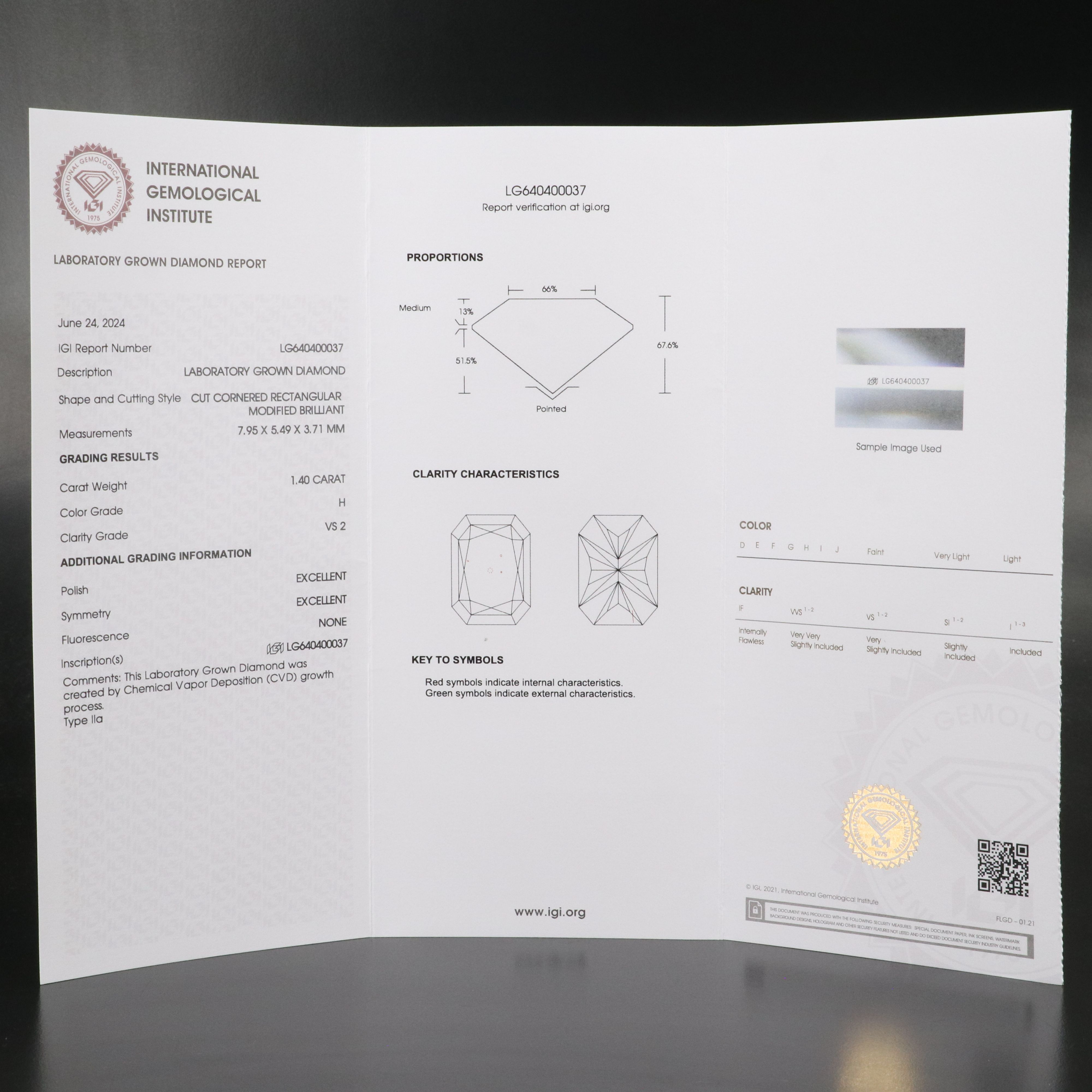Loose 1.40 CT Lab Grown Diamond with IGI Report