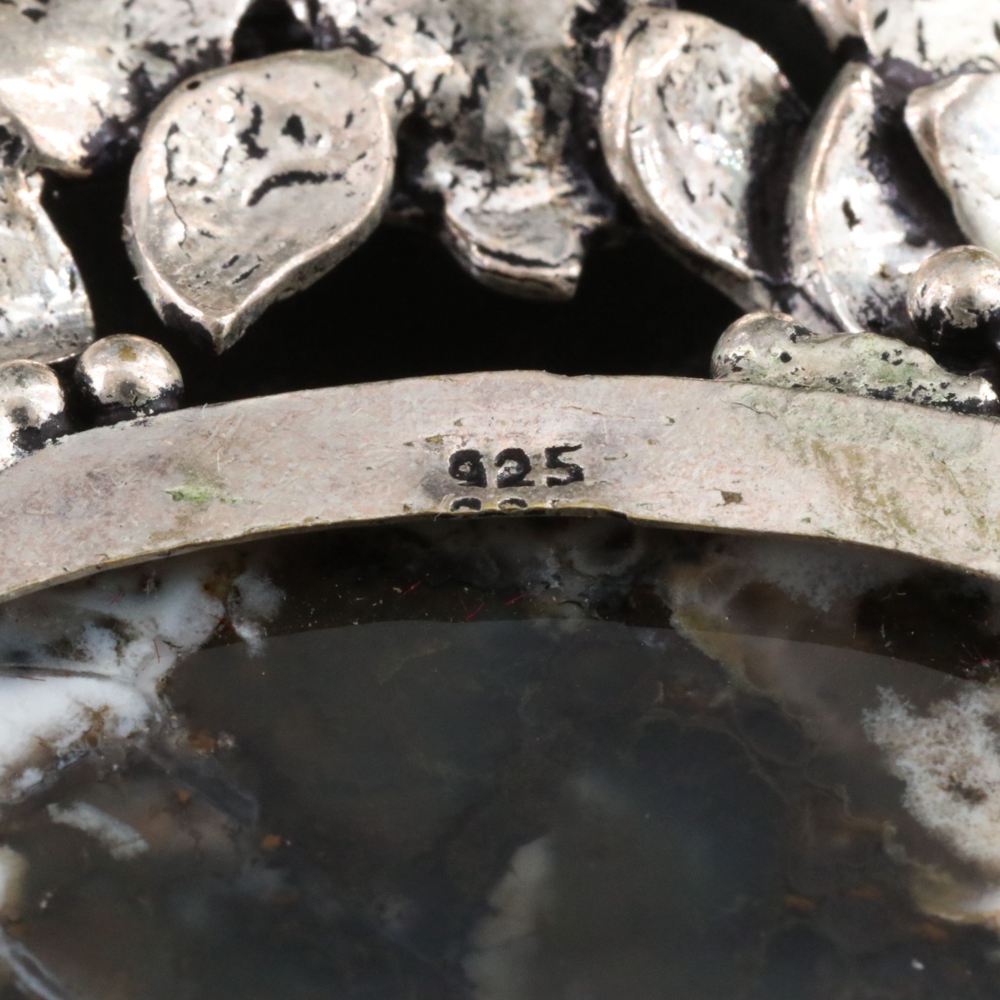 Sterling Agate and Faux Gemstone Floral Pendant