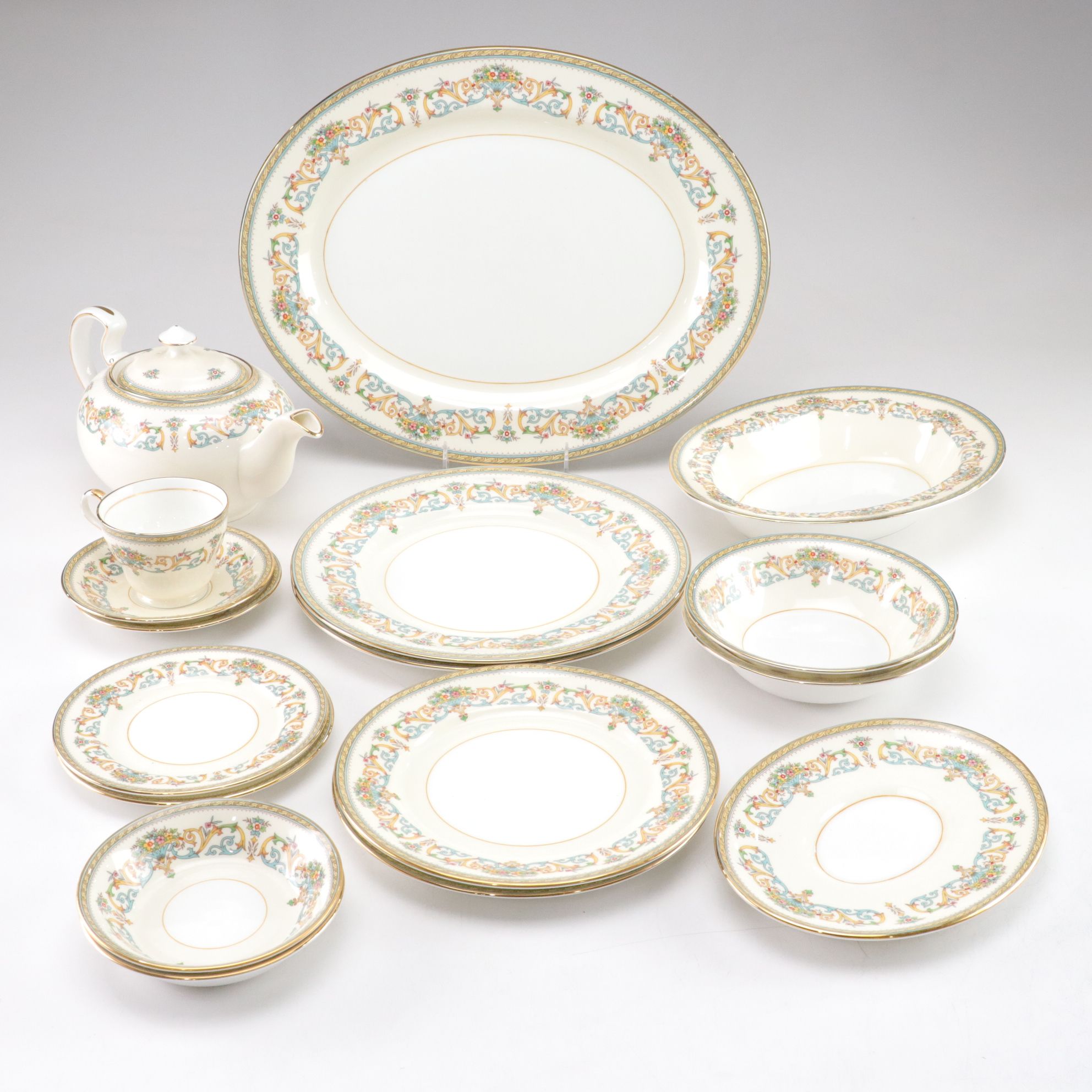 Aynsley "Henley" Bone China Teapot, Platter, and Dinnerware