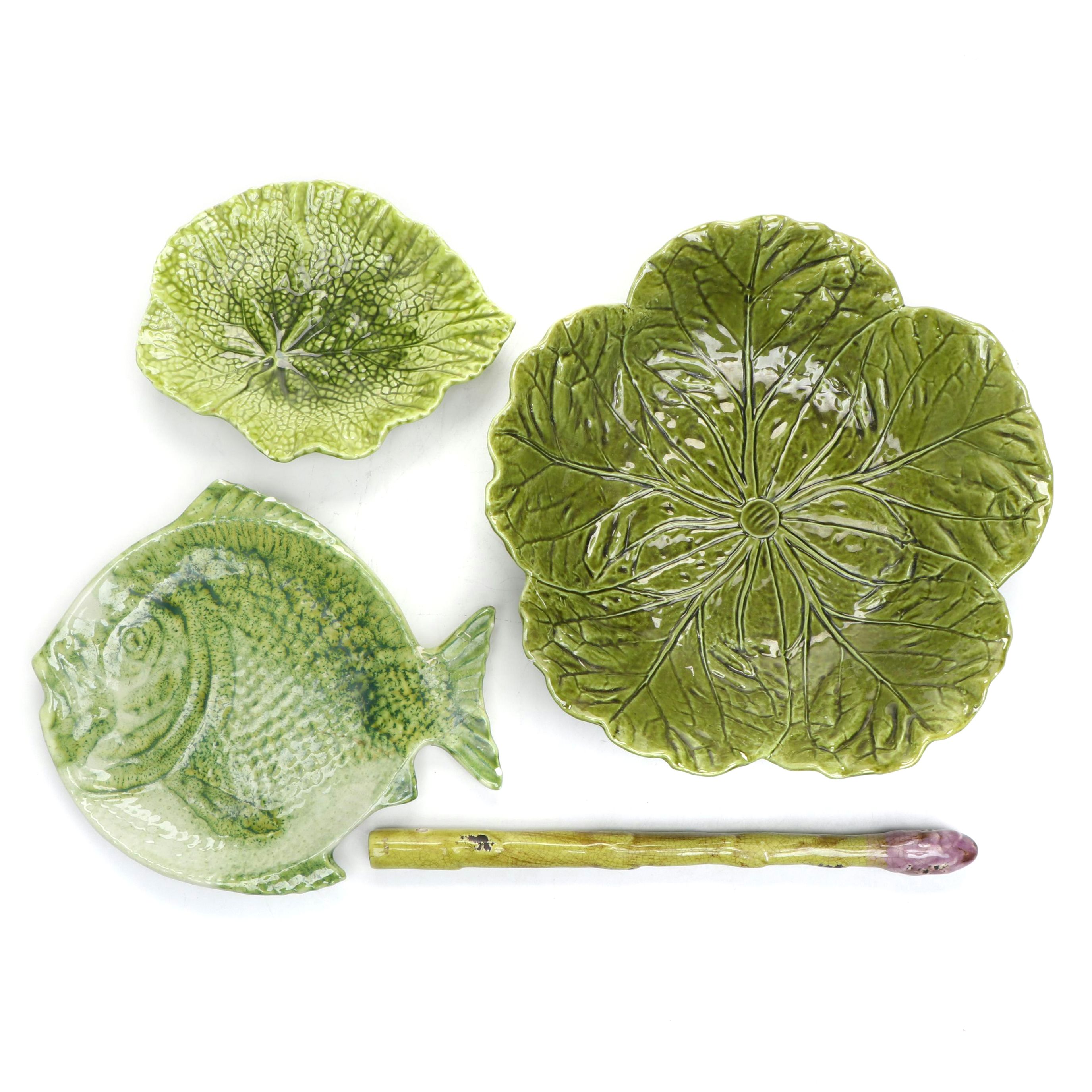 Bordello Pinheiro Large Cabbage Bowl with Majolica Asparagus and Serving Dishes