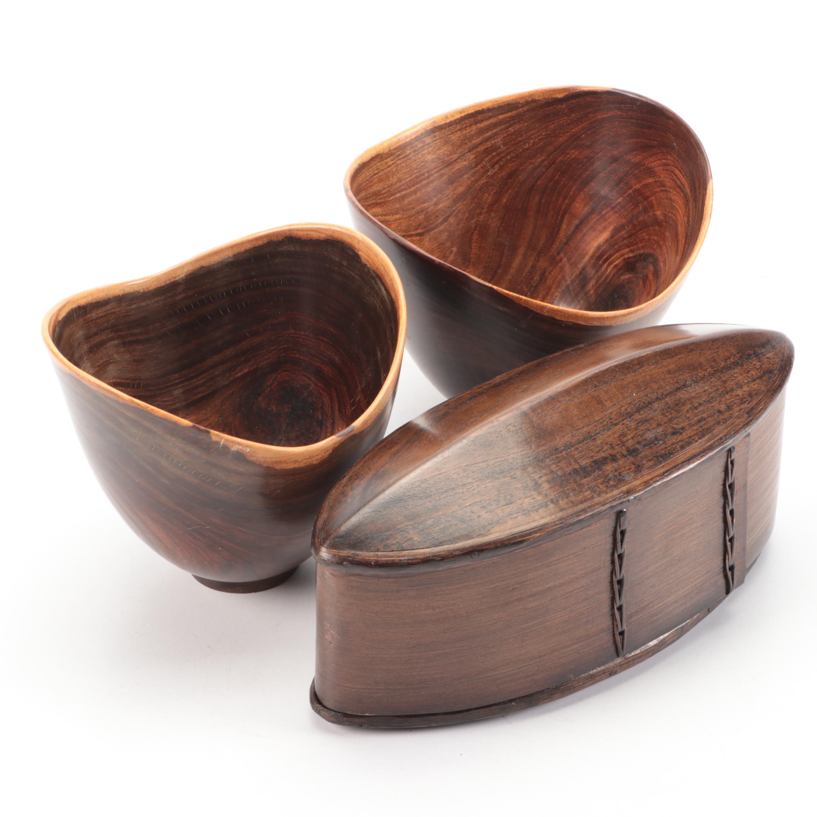 Polished Burl Wooden Bowls with Decorative Box