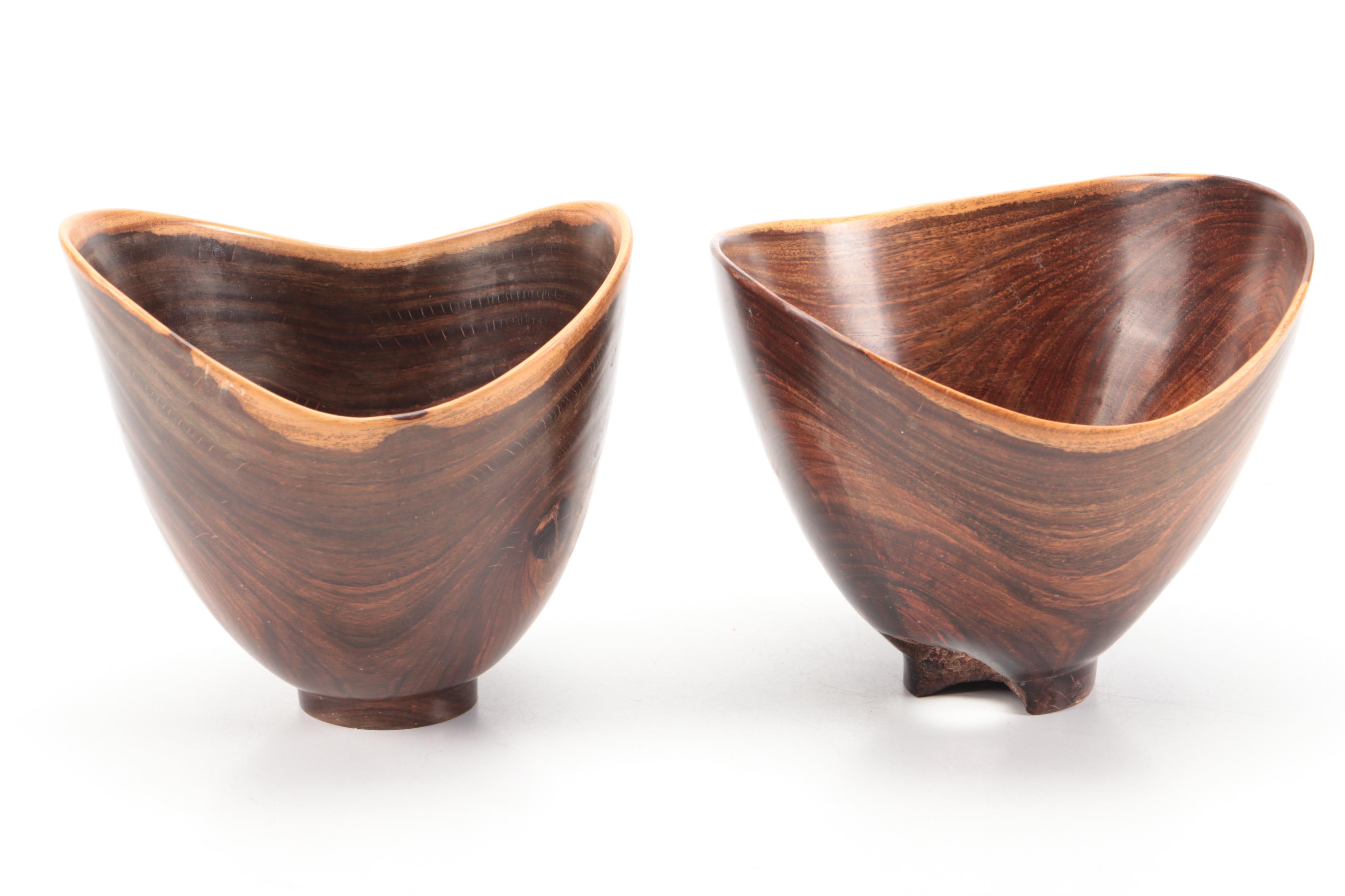 Polished Burl Wooden Bowls with Decorative Box