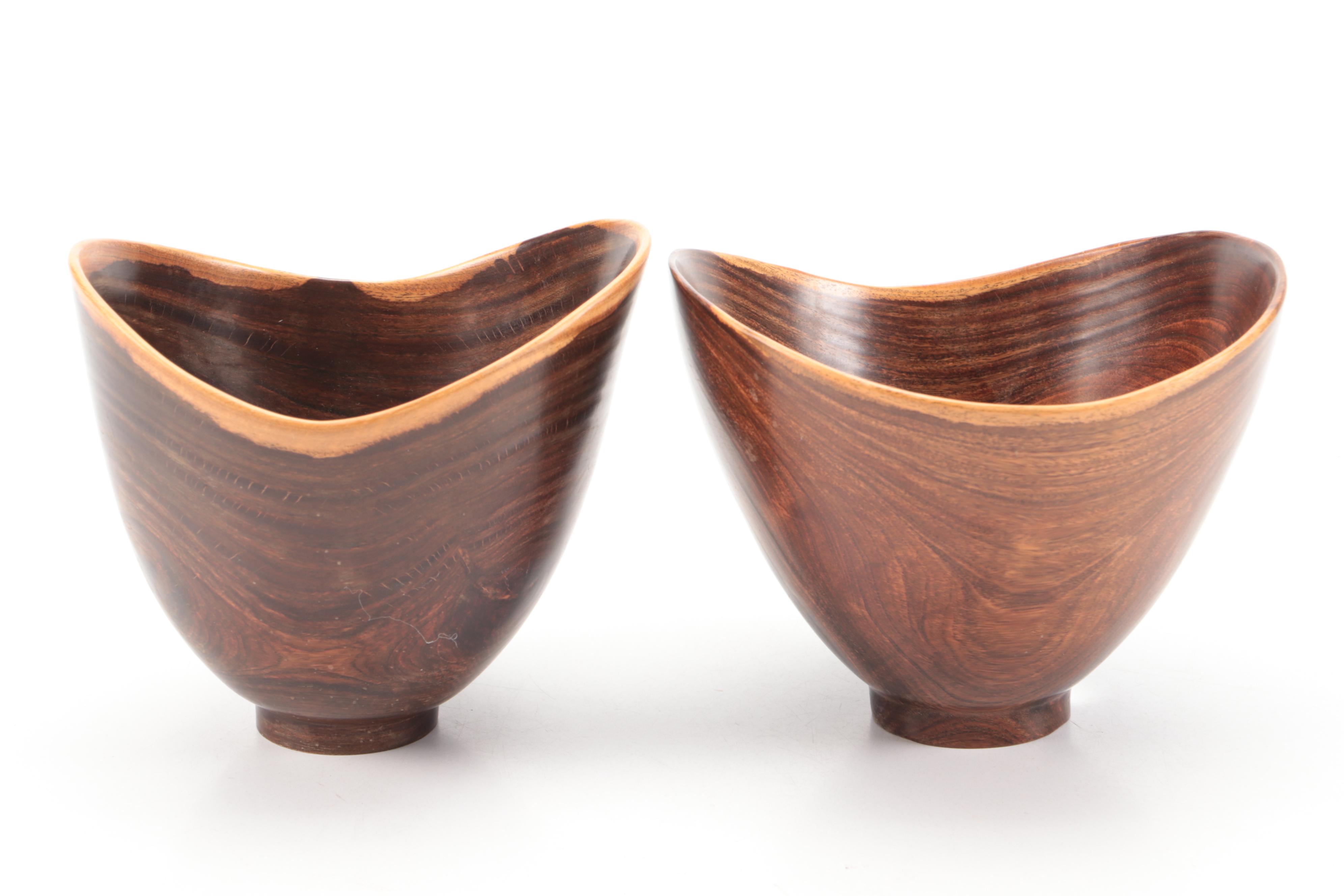 Polished Burl Wooden Bowls with Decorative Box