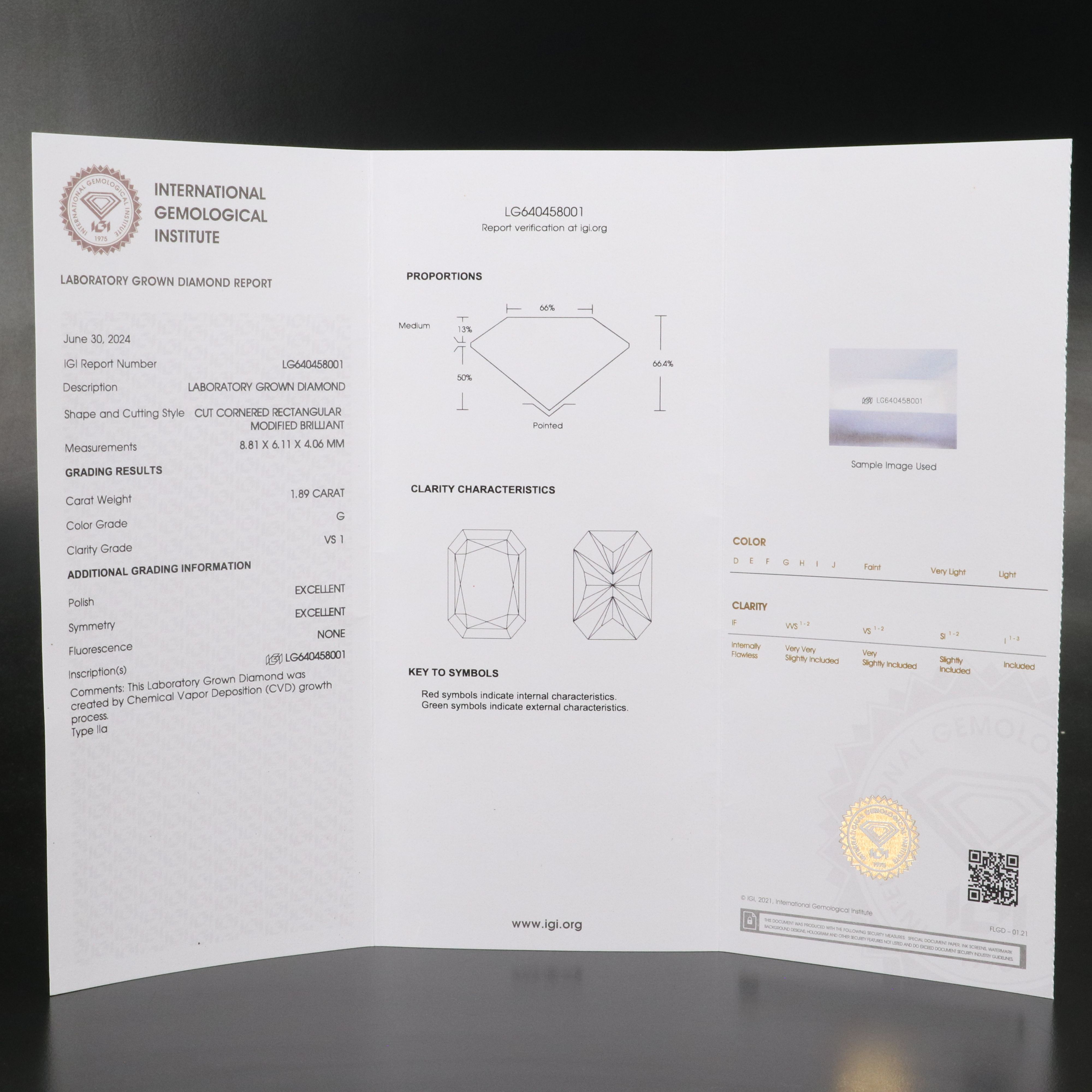 Loose 1.89 CT Lab Grown Diamond with IGI Report
