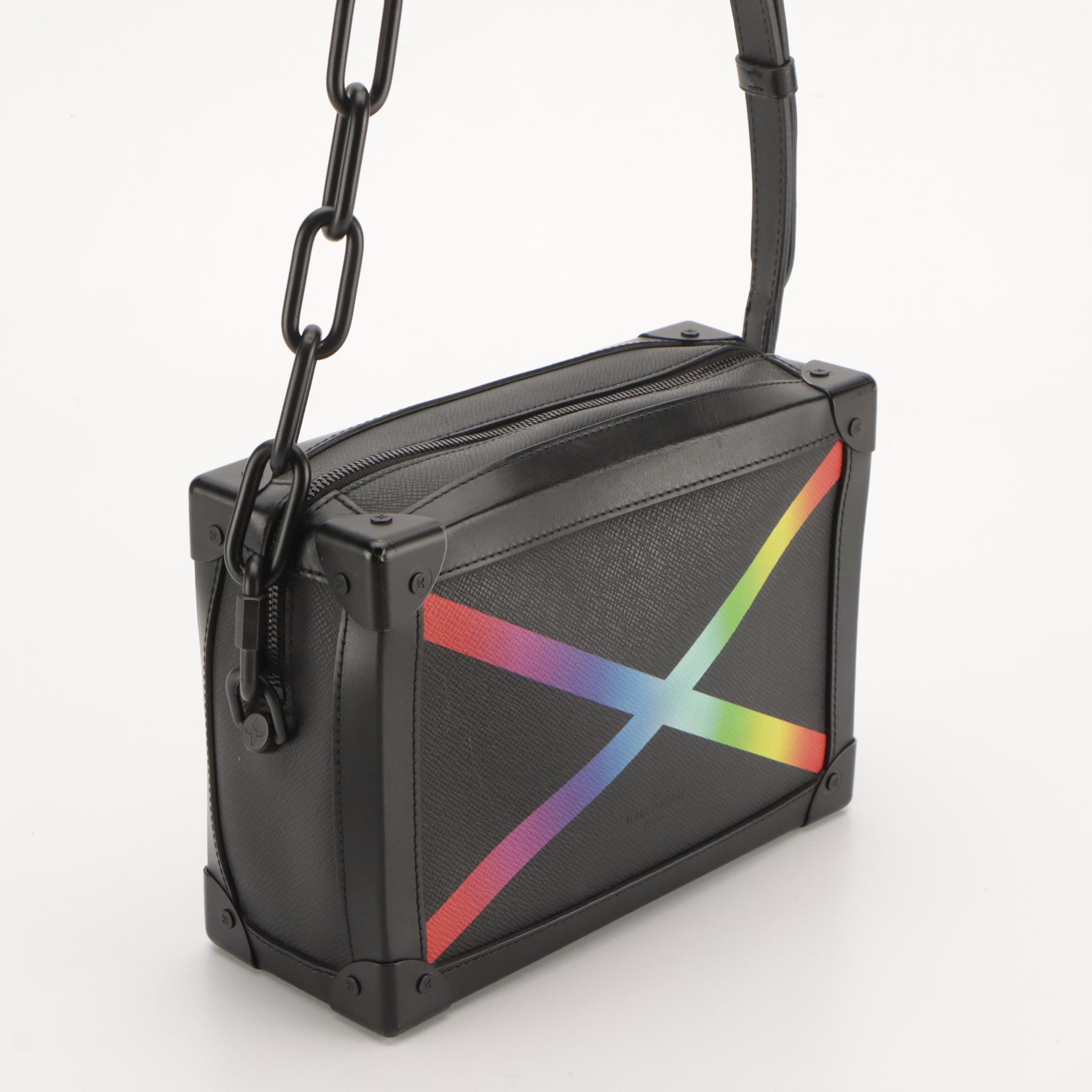 Louis Vuitton Rainbow X Printed Soft Trunk Crossbody Bag in Black Taïga Leather