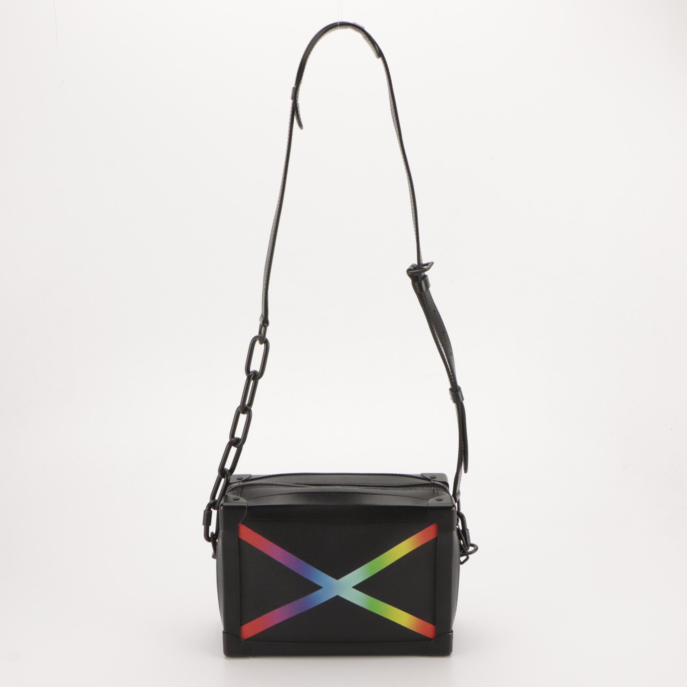 Louis Vuitton Rainbow X Printed Soft Trunk Crossbody Bag in Black Taïga Leather