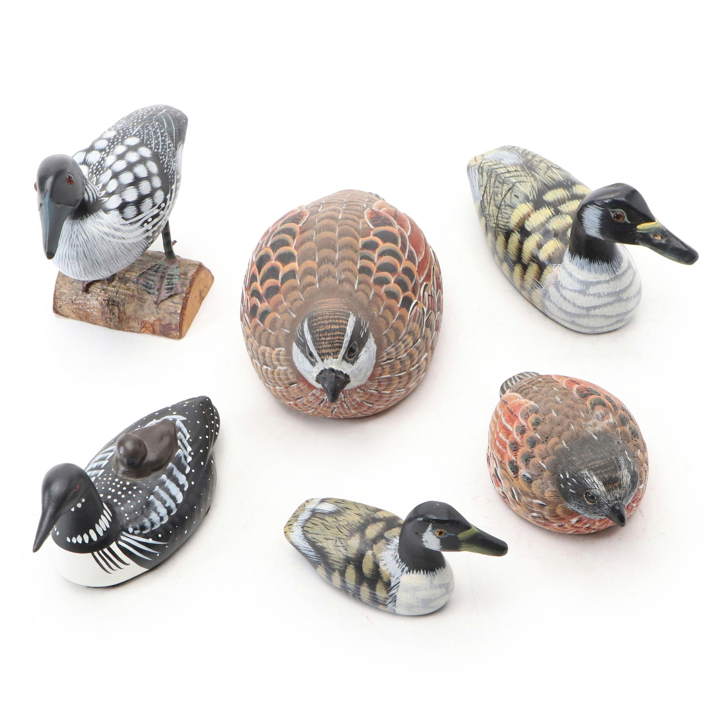 Hand-Painted Wood Northern Bobwhite Quails and Ducks