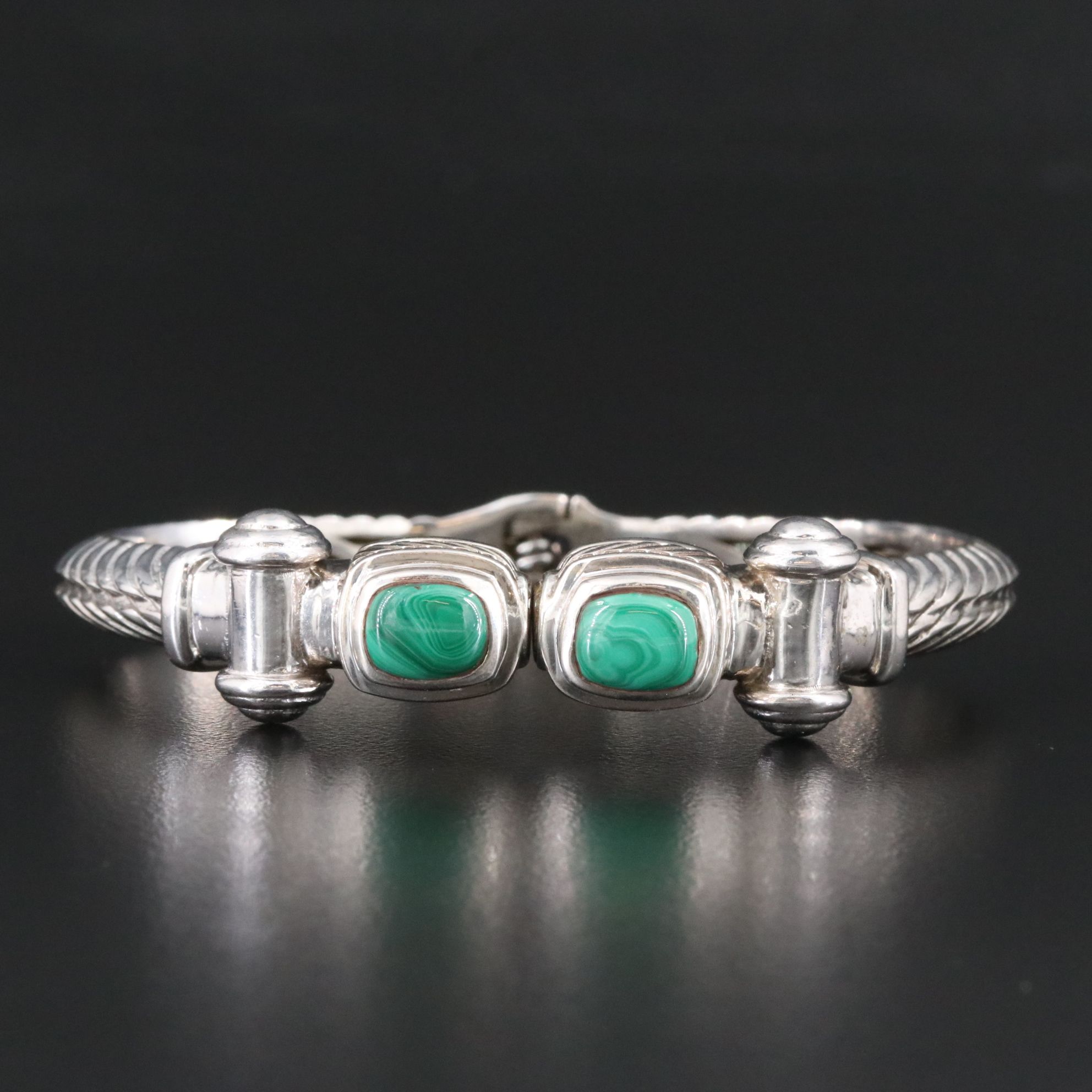 Sterling Malachite Hinged Bangle Bracelet