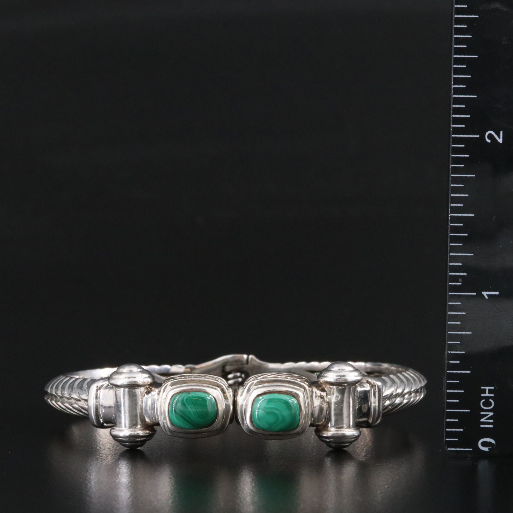 Sterling Malachite Hinged Bangle Bracelet