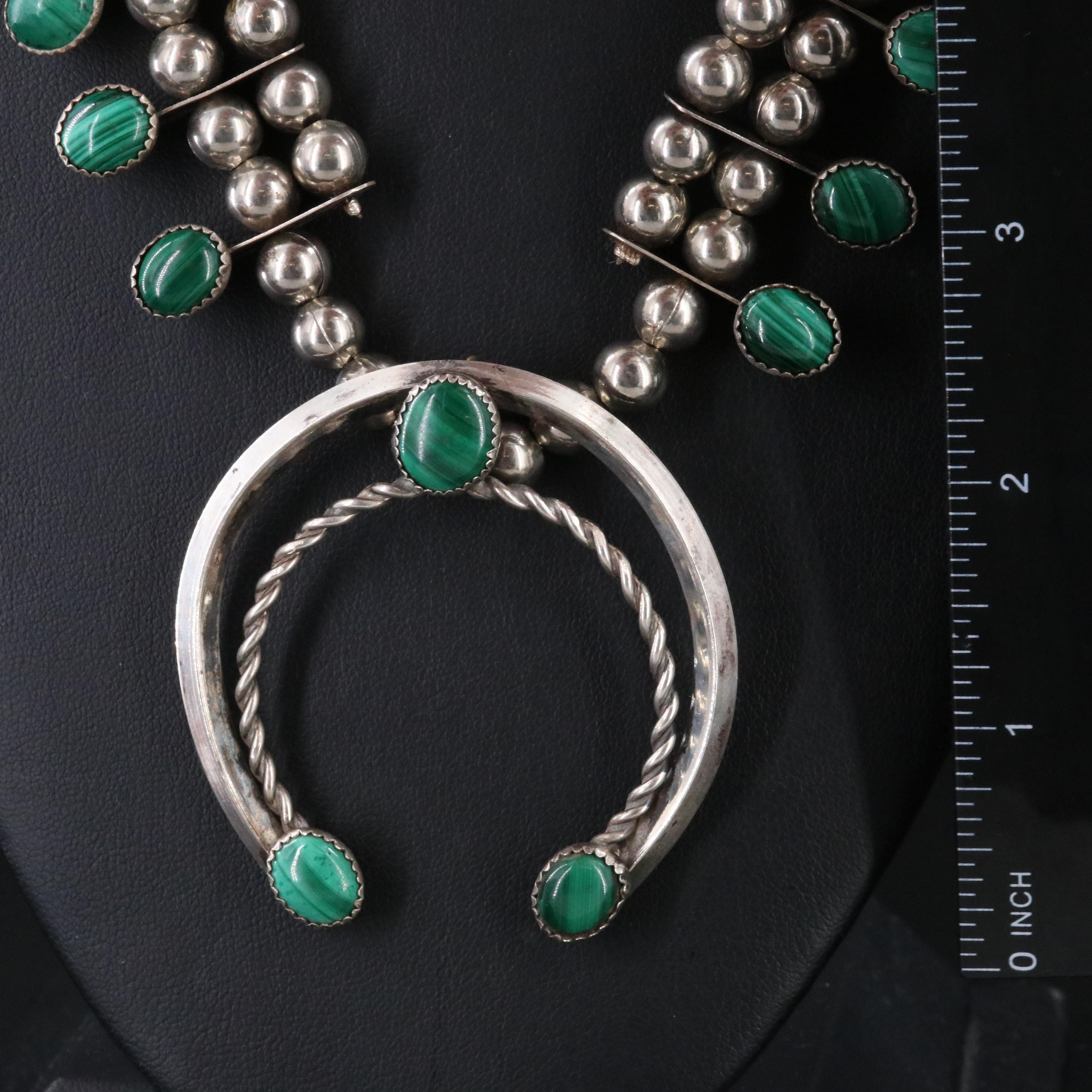 Western Sterling Malachite Squash Blossom Necklace