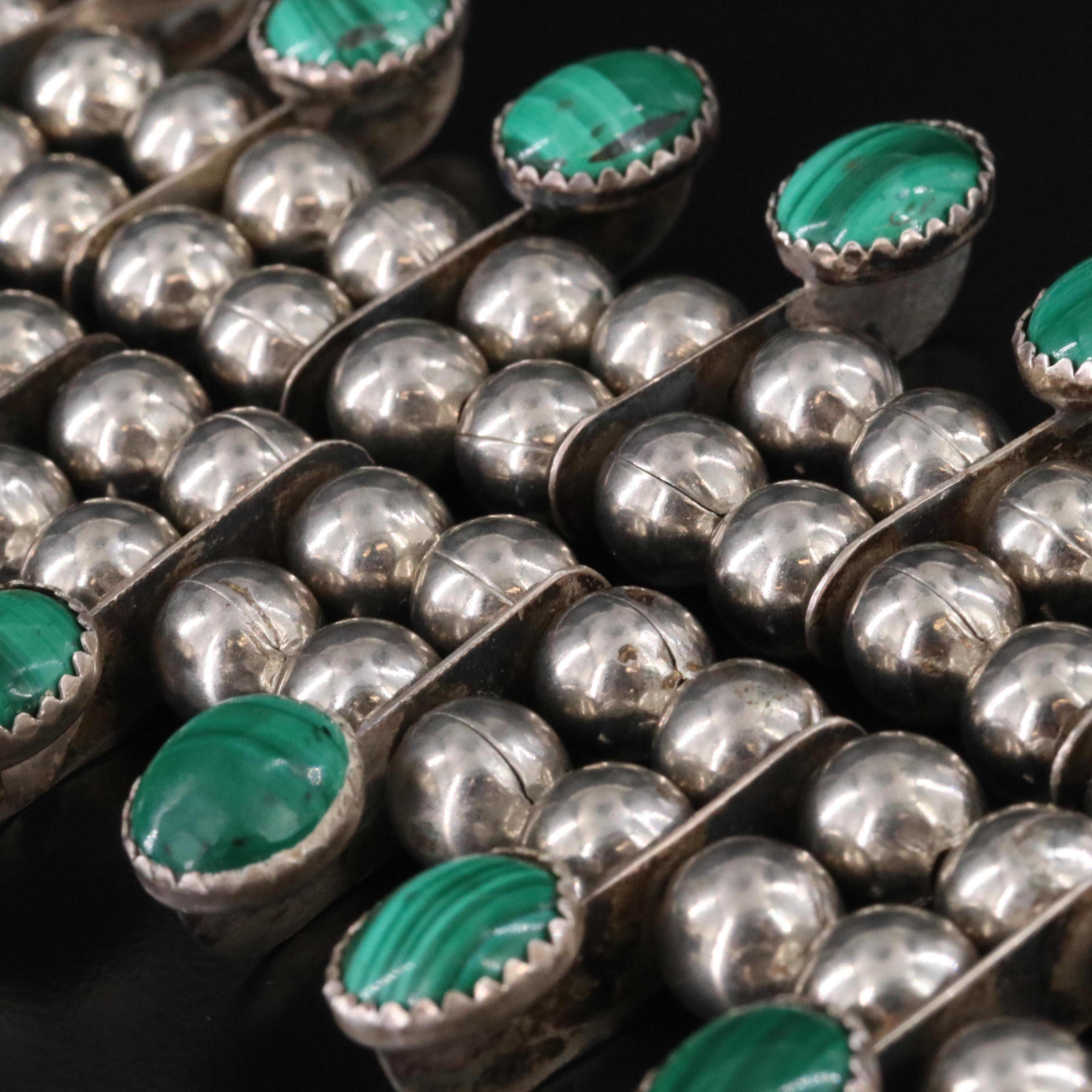 Western Sterling Malachite Squash Blossom Necklace