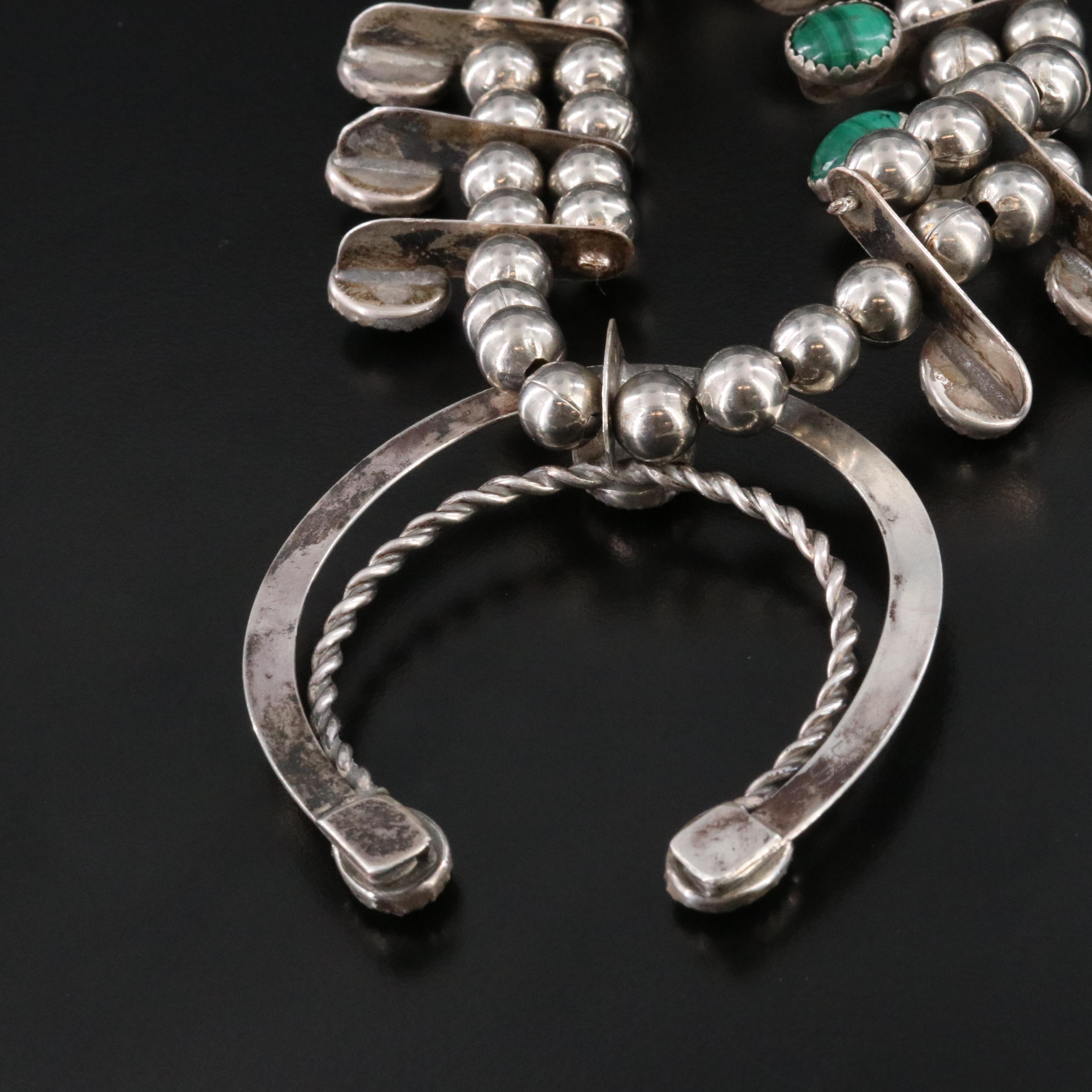 Western Sterling Malachite Squash Blossom Necklace