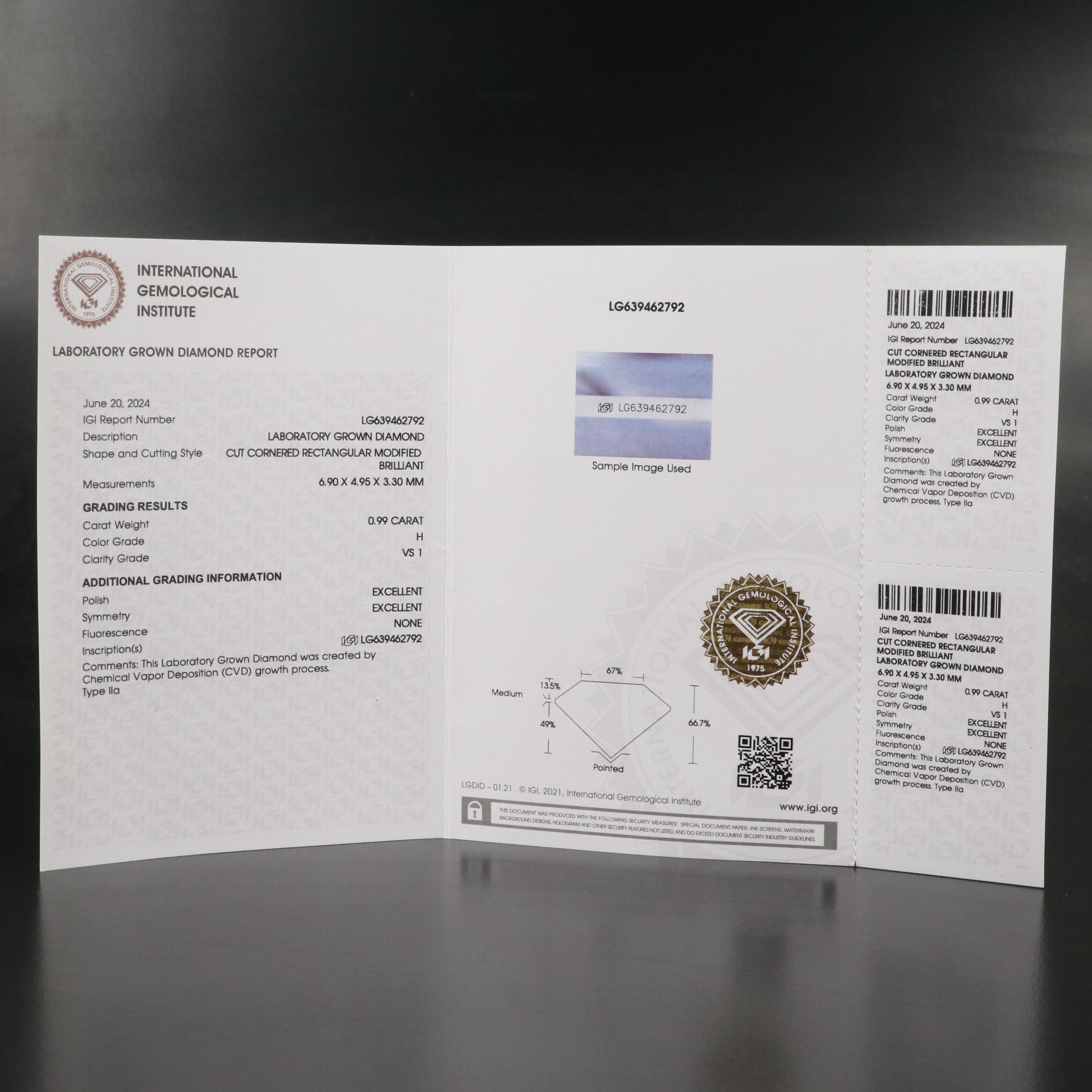 Loose 0.99 CT Lab Grown Diamond with IGI Report