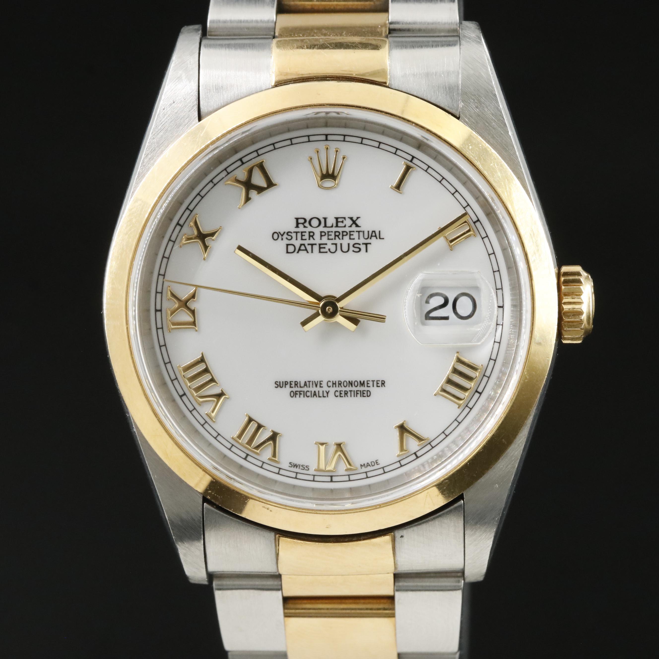 2000 Rolex 16203 Datejust White Roman Dial Watch