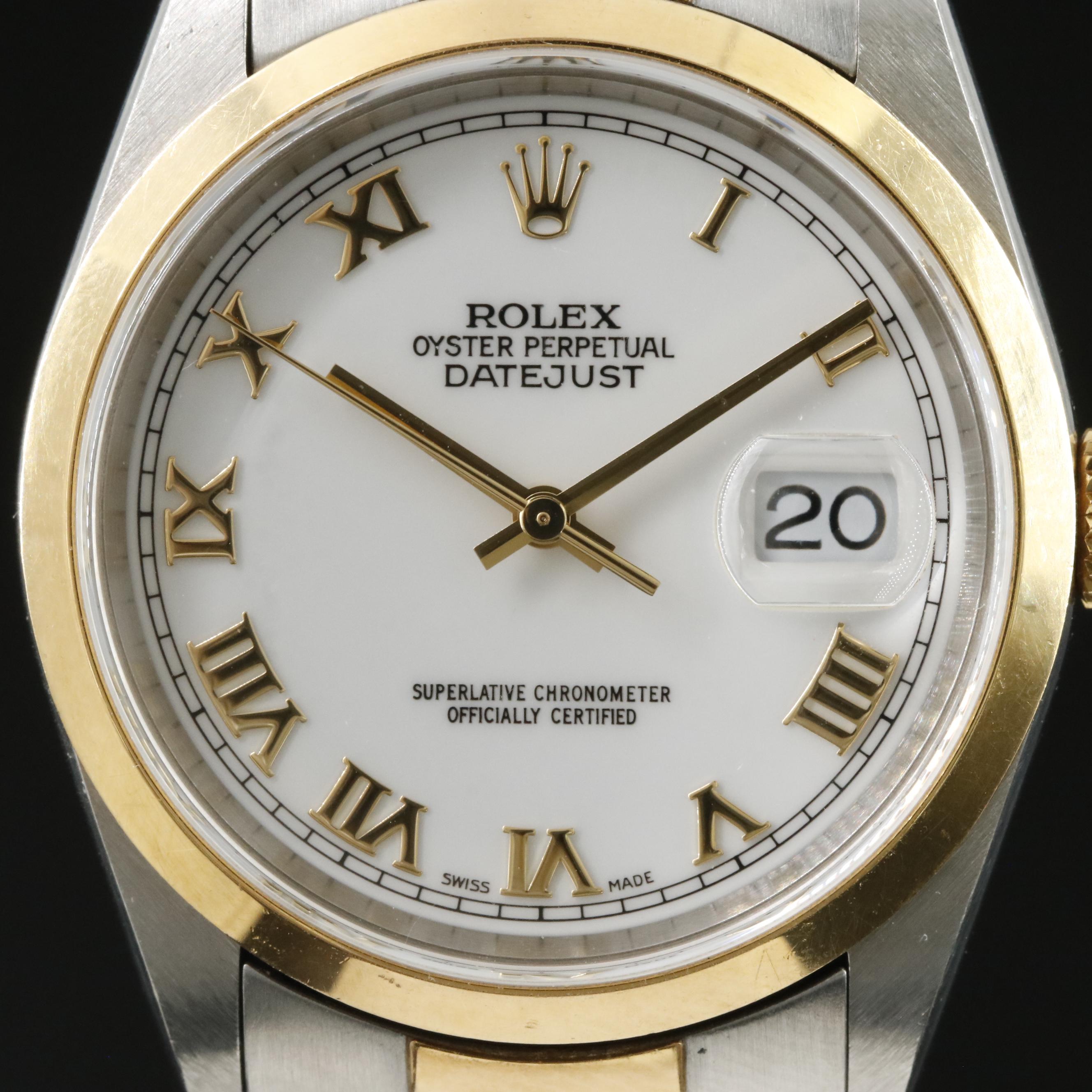 2000 Rolex 16203 Datejust White Roman Dial Watch