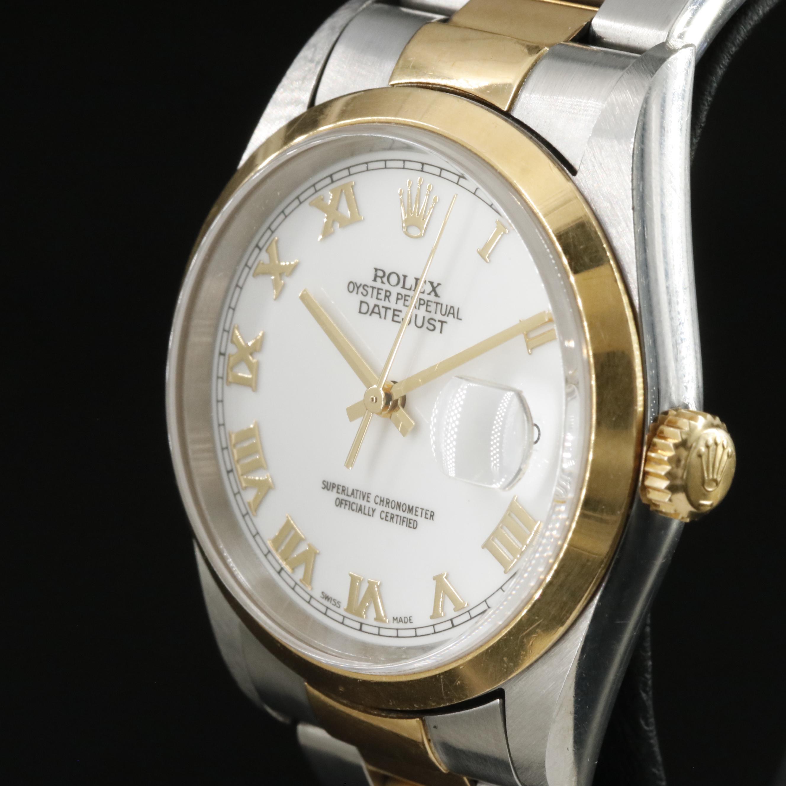 2000 Rolex 16203 Datejust White Roman Dial Watch