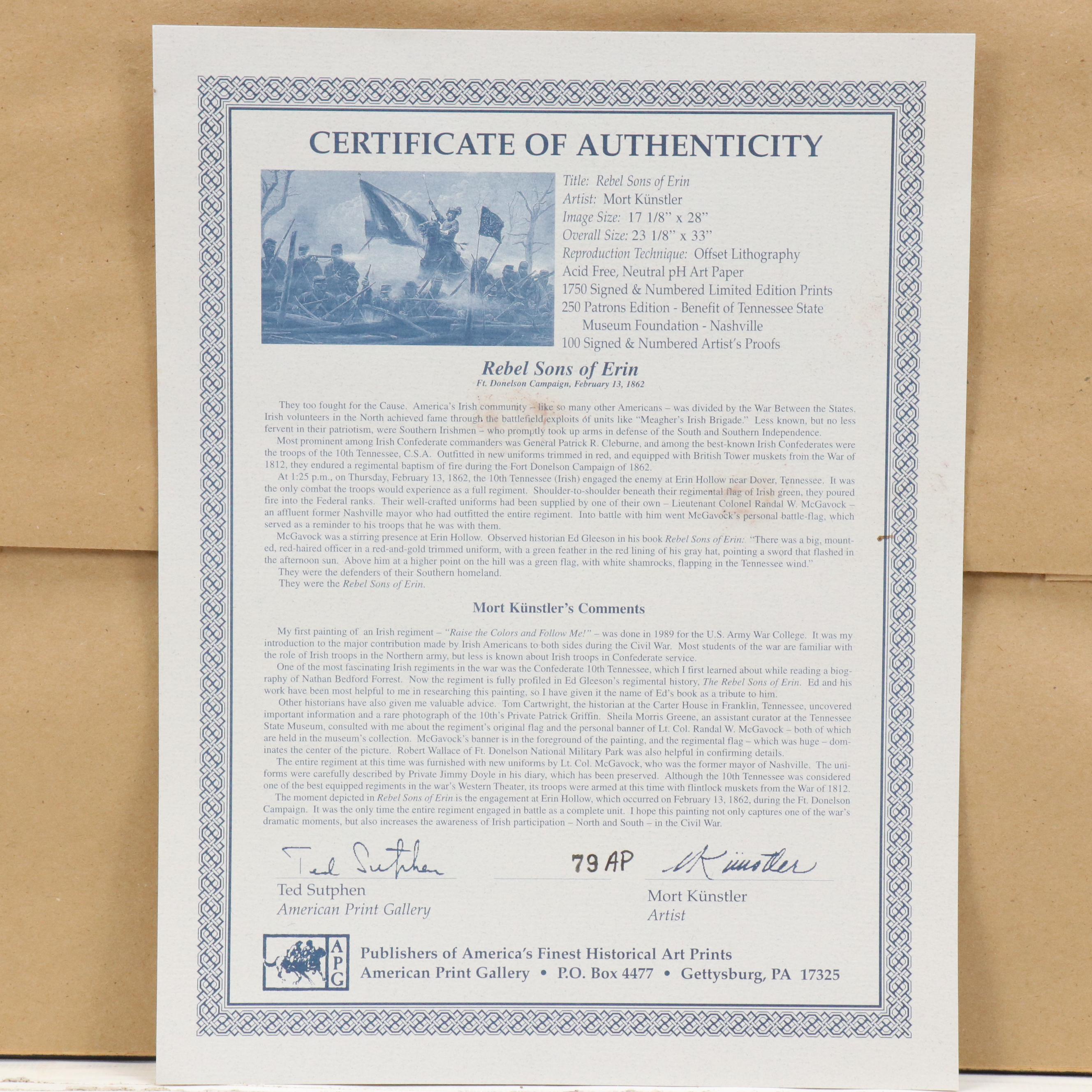 Mort Künstler Offset Lithograph "Rebel Sons of Erin," 1996