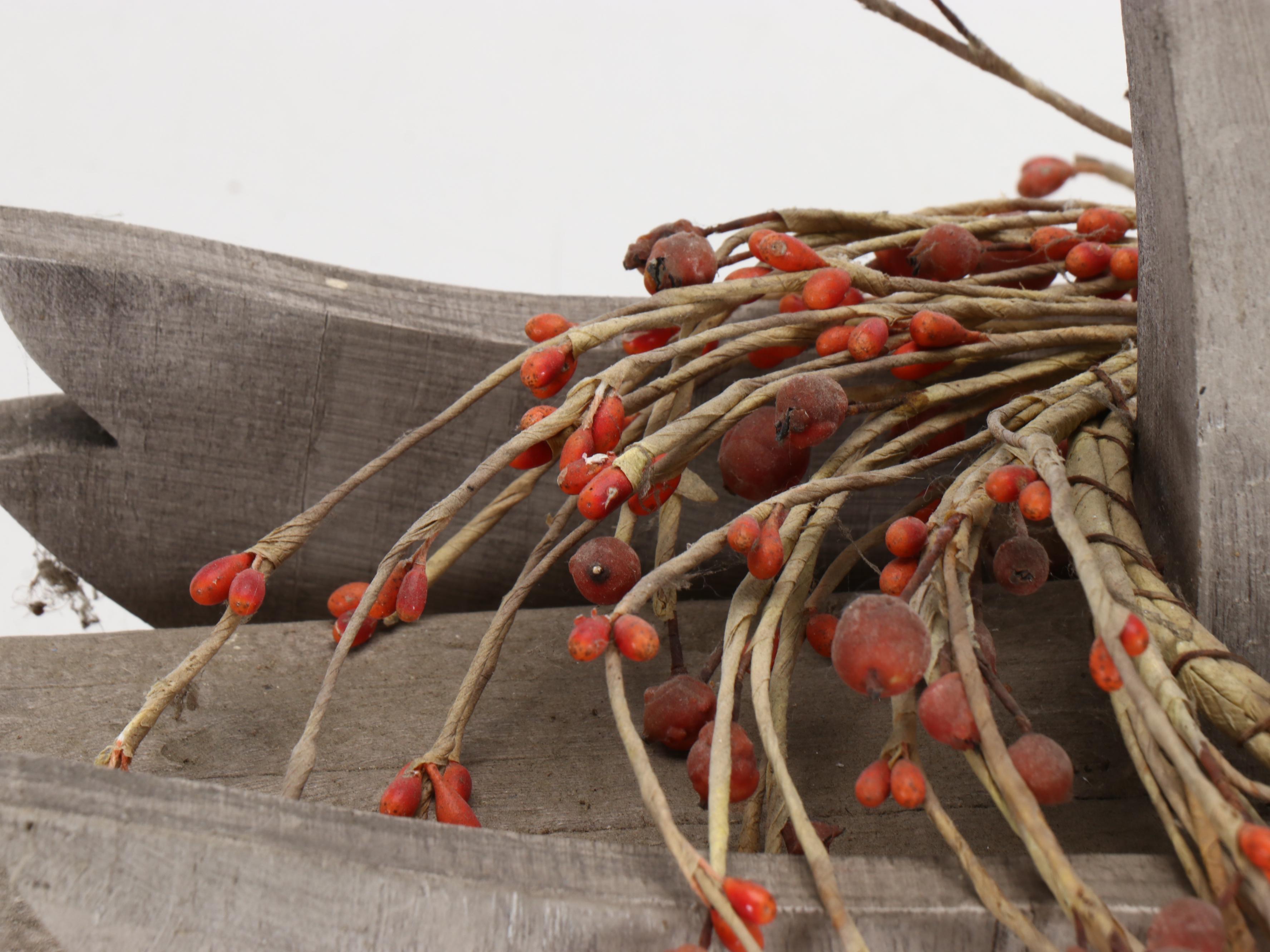 Wooden Carved Geese with Miniature Artificial Wreaths