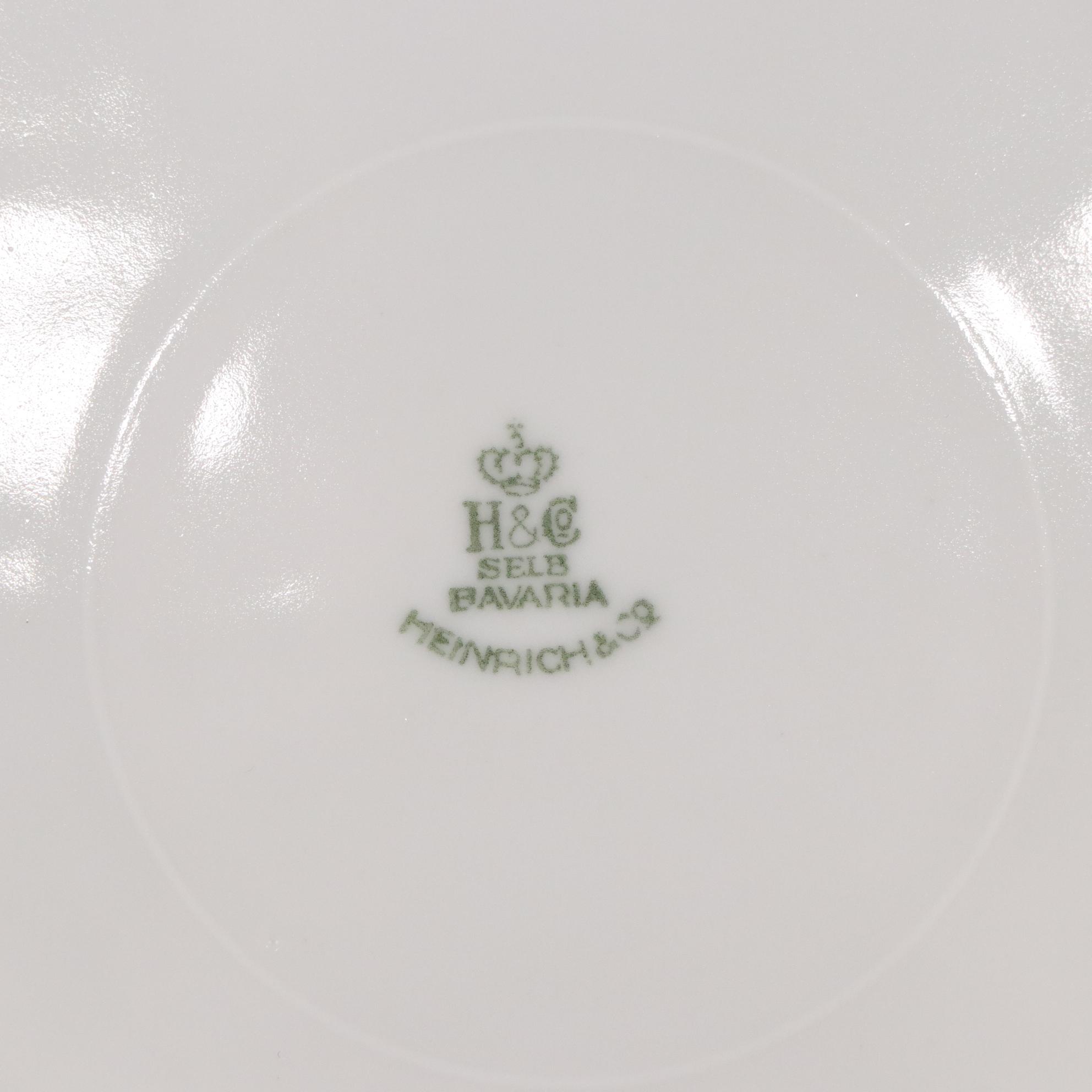 Henrich & Co. Gold Rim Porcelain Dinner Plates with Rogers Gold-Tone Flatware