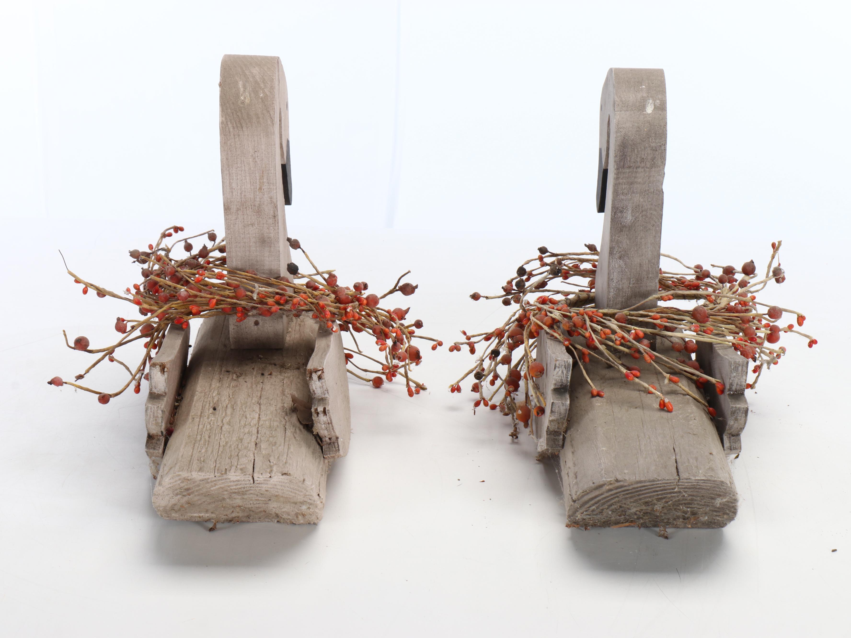 Wooden Carved Geese with Miniature Artificial Wreaths