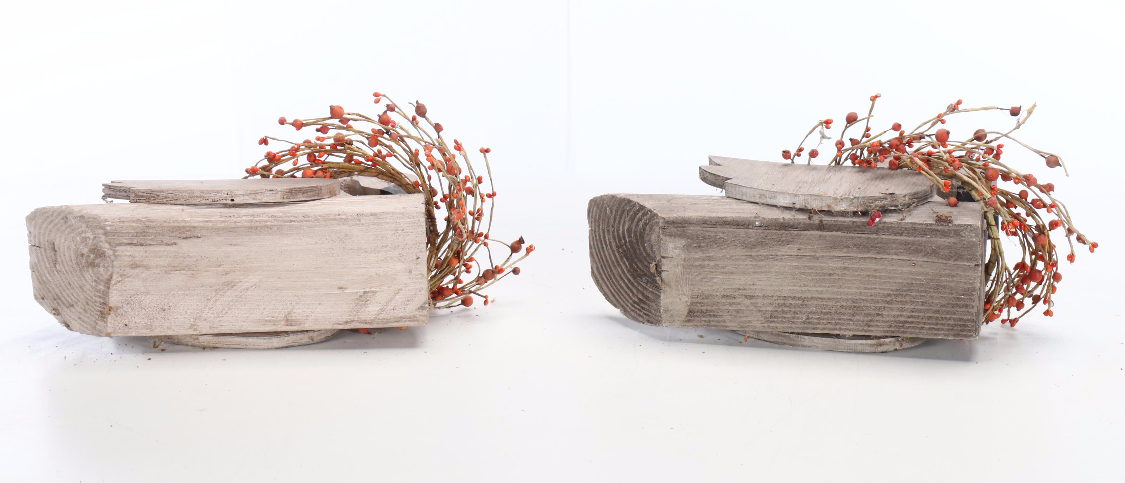 Wooden Carved Geese with Miniature Artificial Wreaths