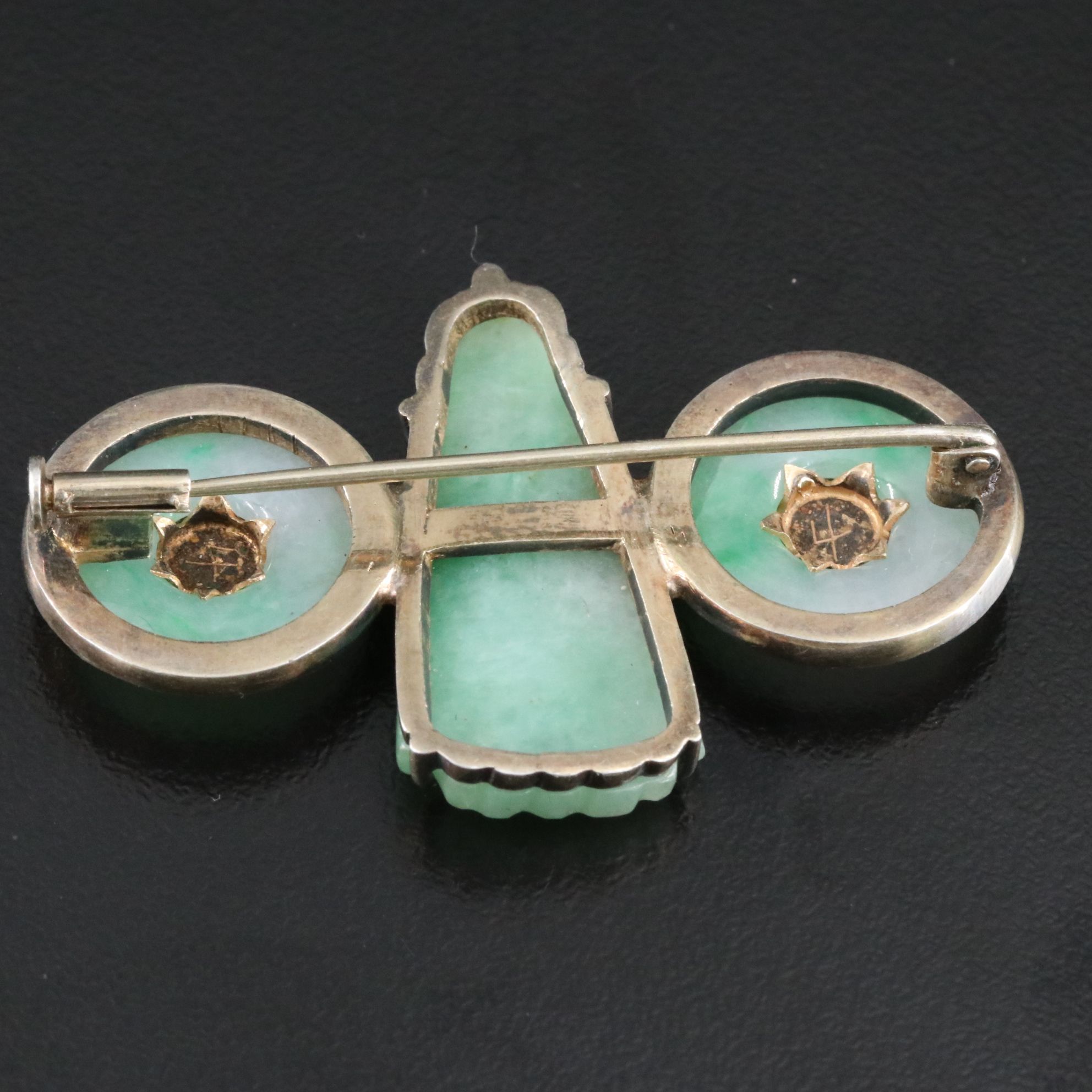 850 Silver Chinese Jadeite "Good Fortune" and Budai Brooch
