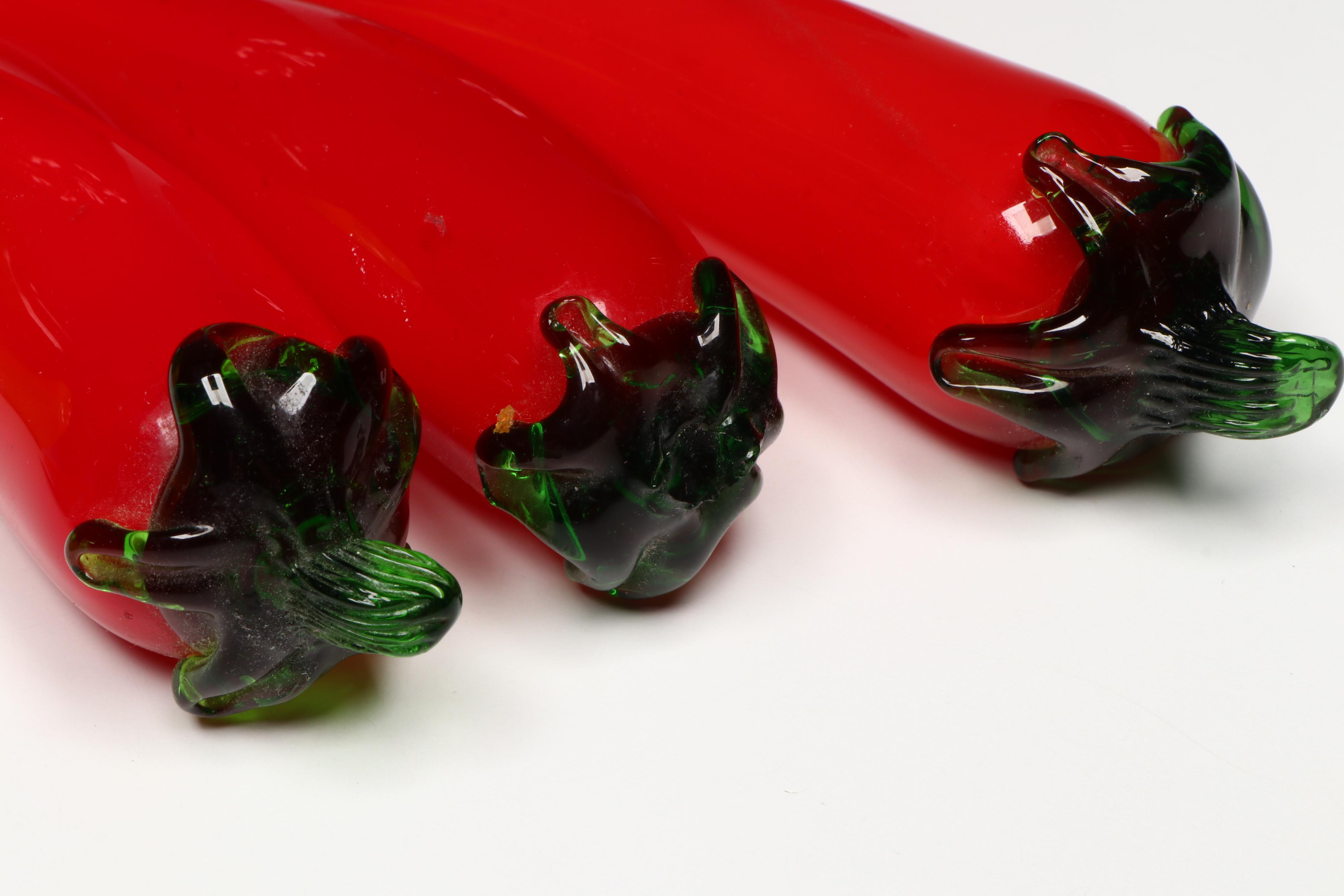 Handblown Glass Fruits and Vegetables with Slotted Metal Footed Bowl