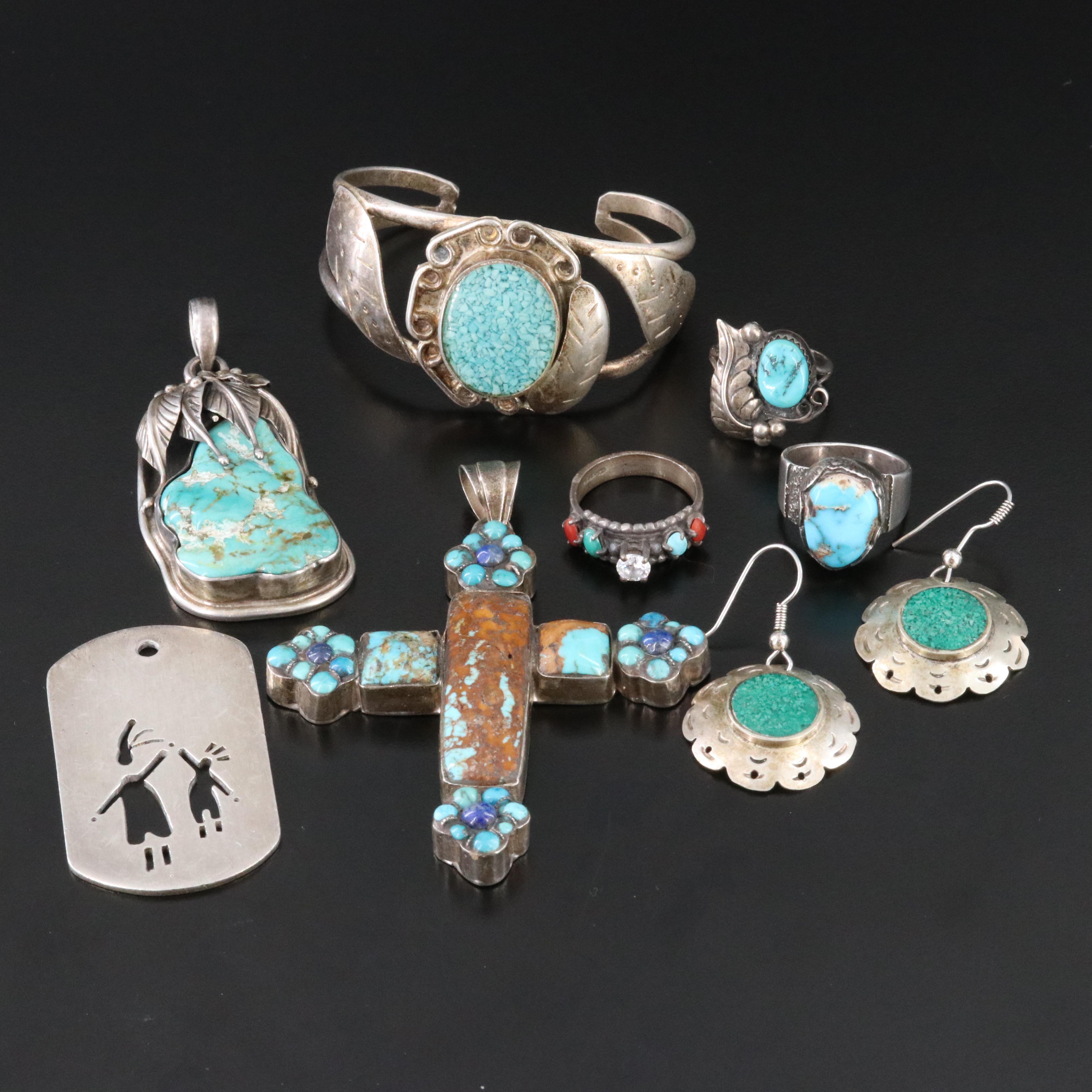 Southwestern Sterling Turquoise Coral and CZ Jewelry Collection