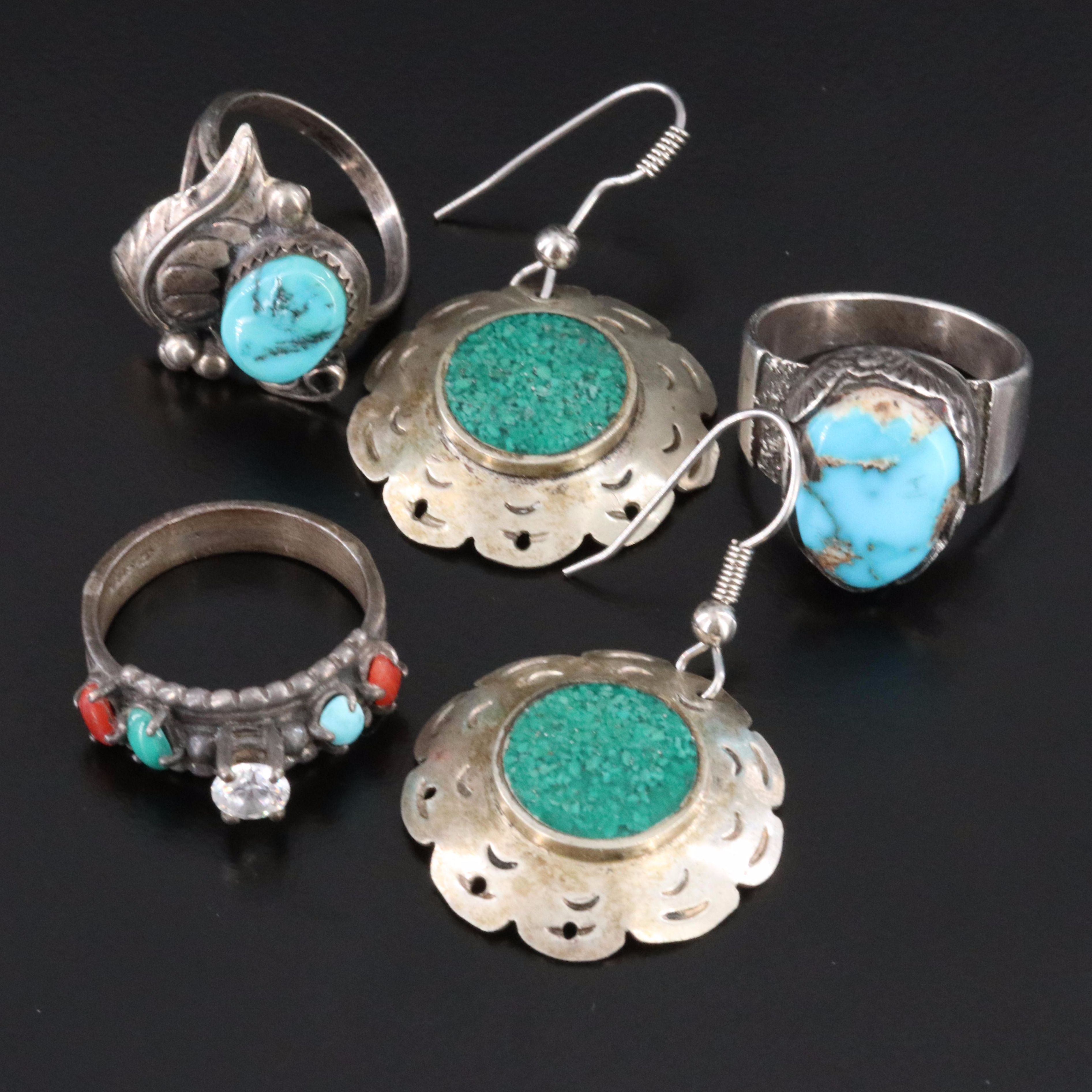 Southwestern Sterling Turquoise Coral and CZ Jewelry Collection