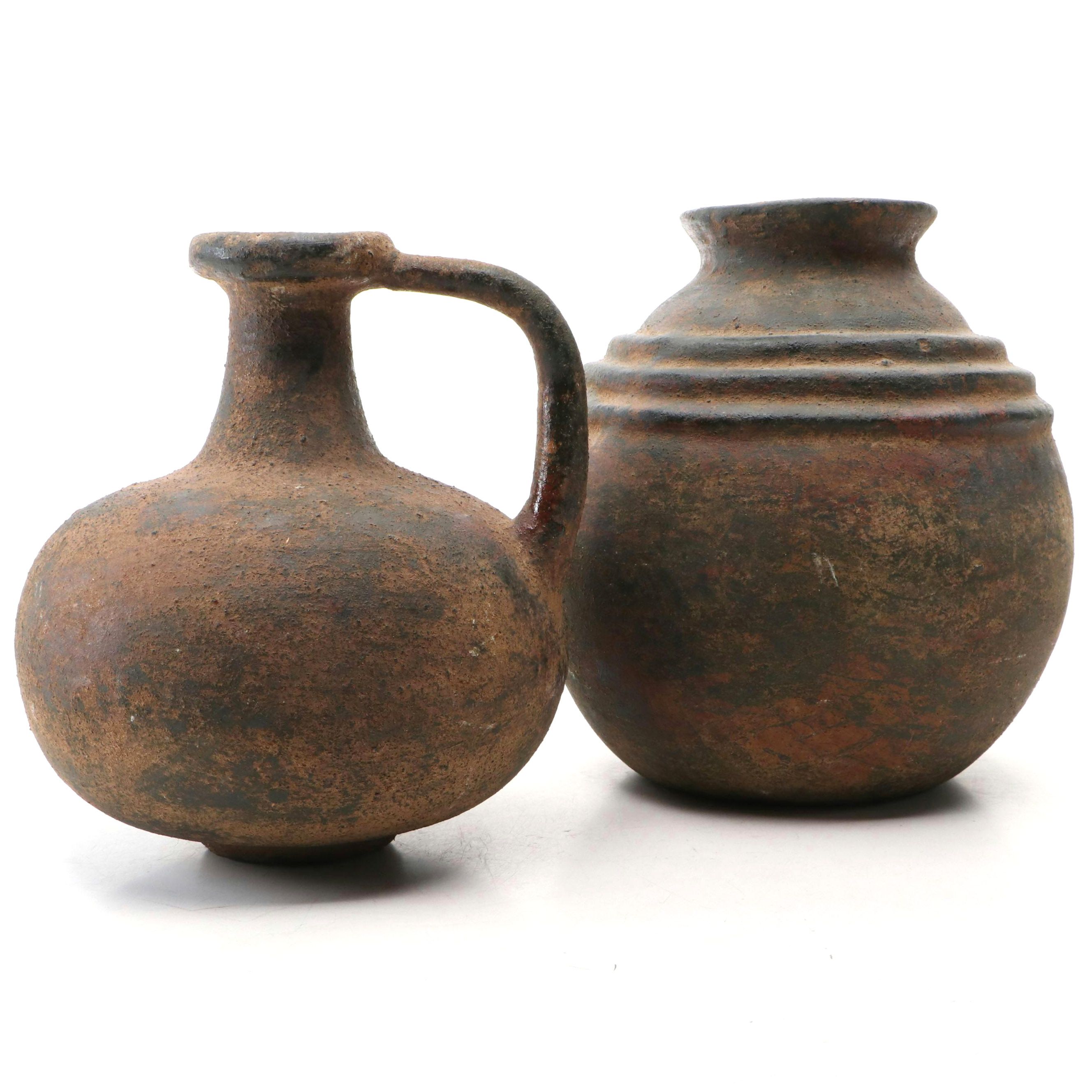 Greco Roman Style Earthenware Wine Jug and Vessel
