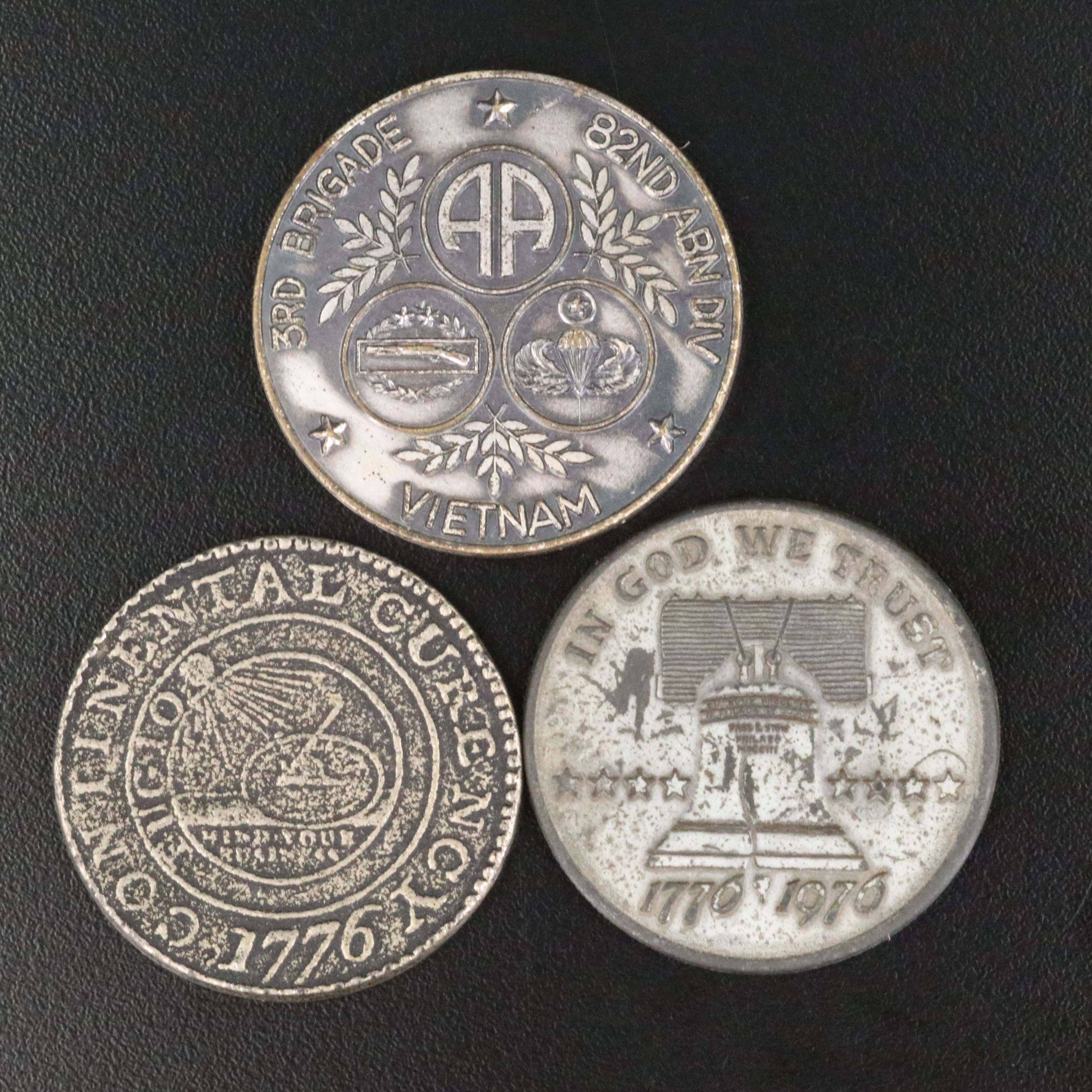 Three Medals Including a Replica Continental Dollar Token