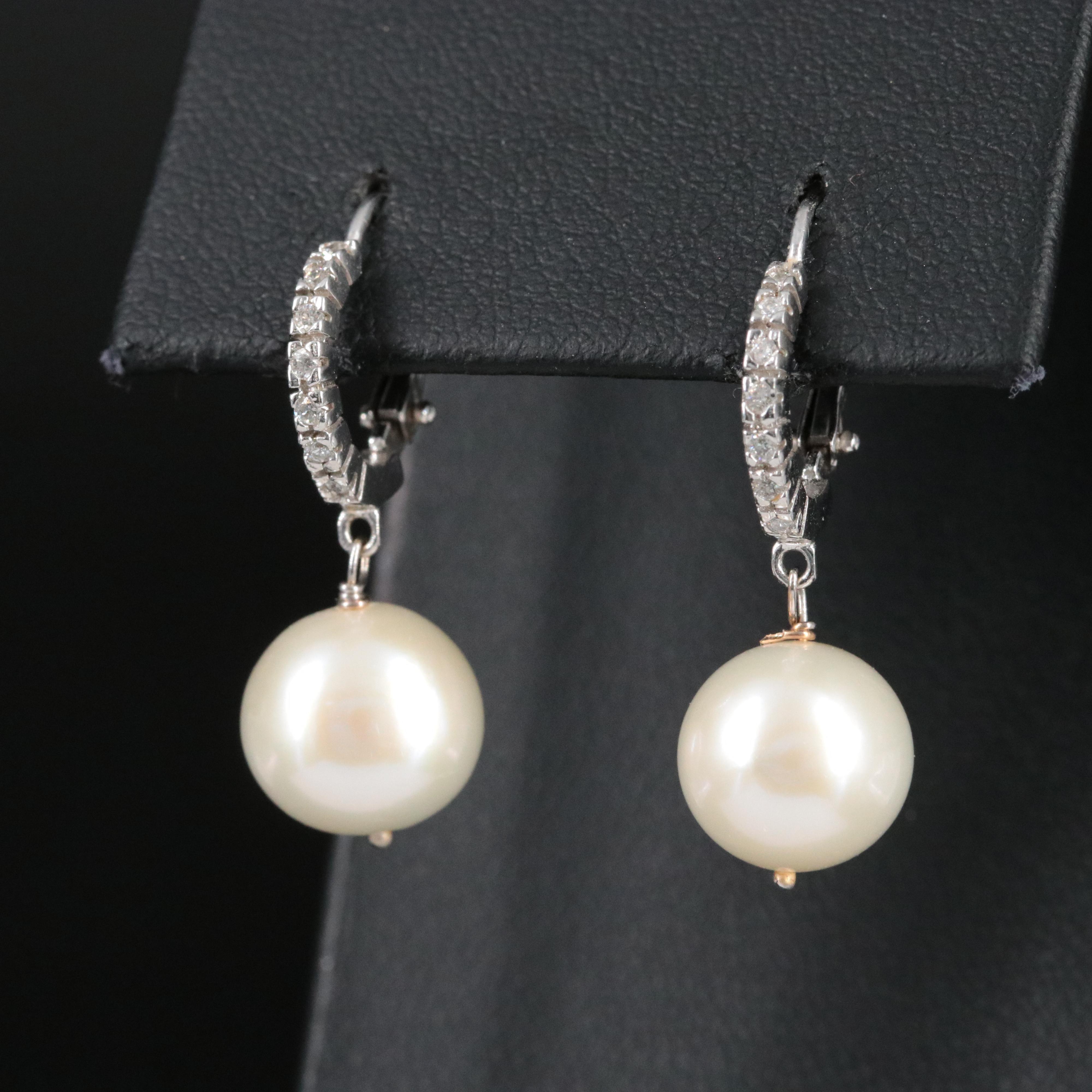 14K Pearl and Diamond Earrings