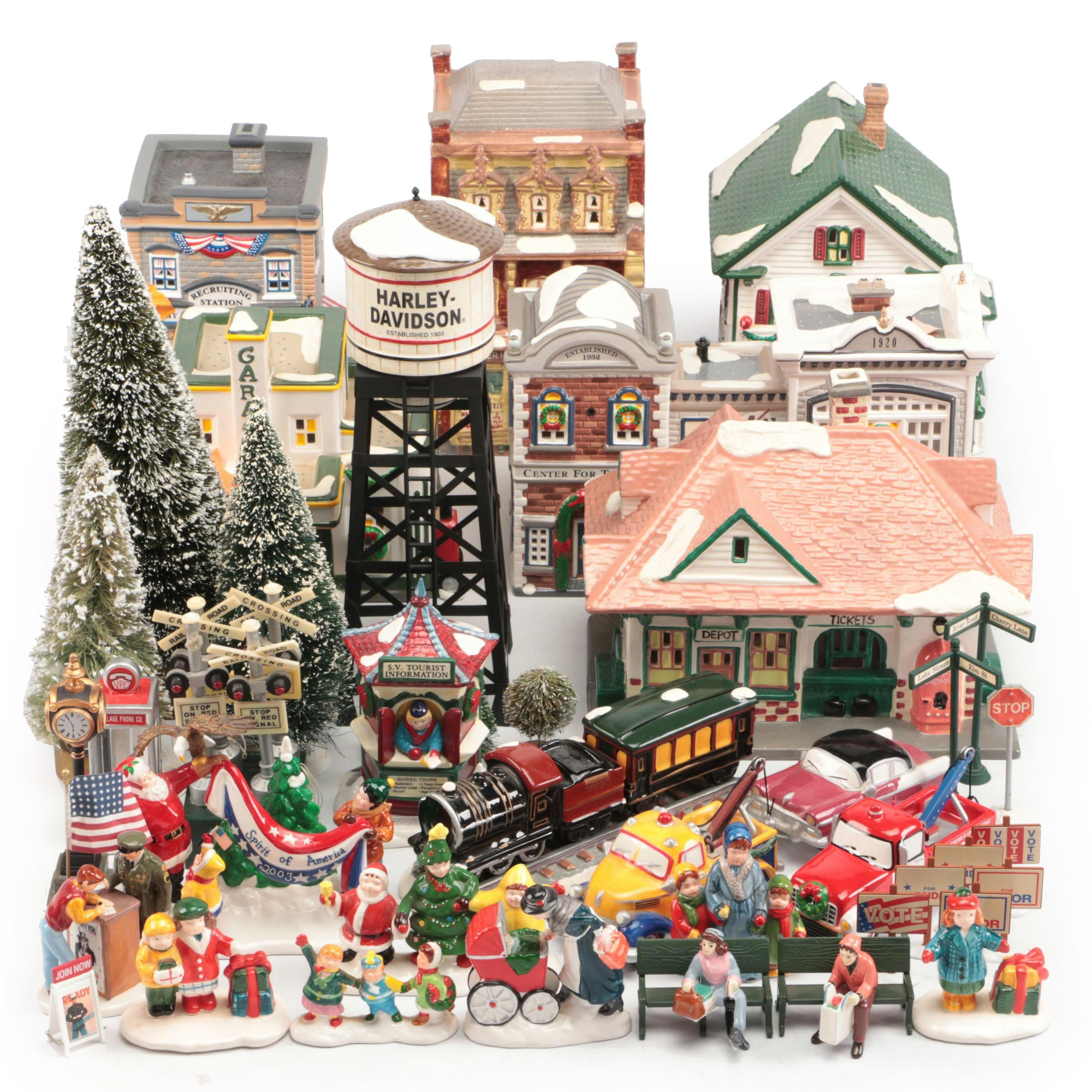 Dept. 56 U.S. Army Recruitment Set, AAA Towing Set, and Other Snow Village Décor