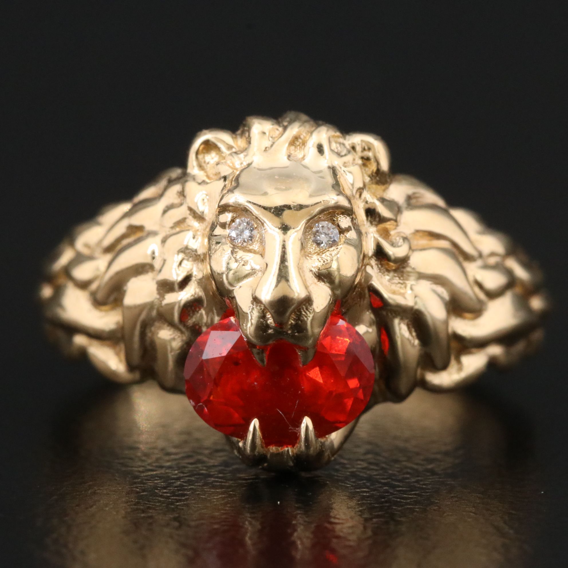 Gucci 18K Diamond and Fire Opal Lion Head Ring