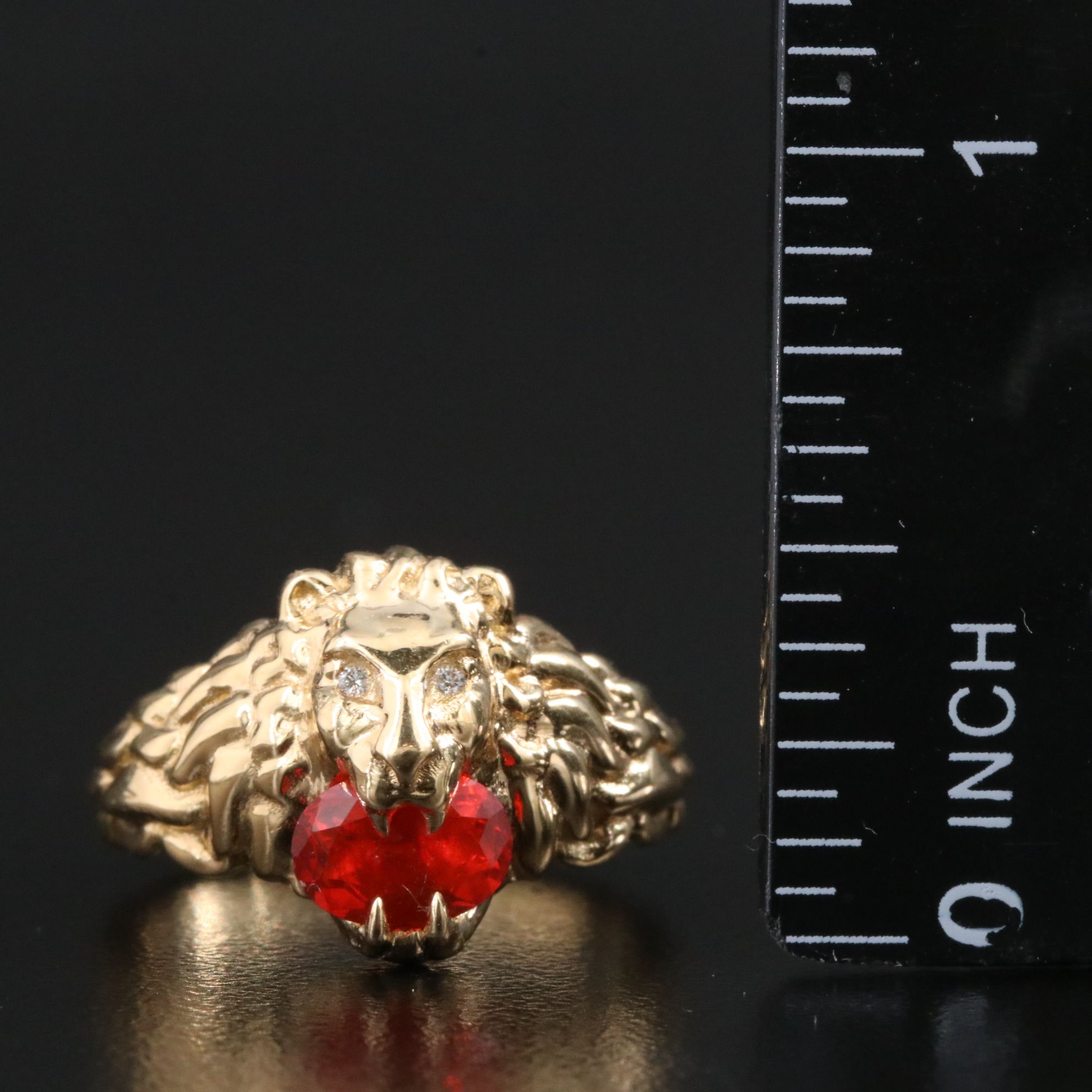 Gucci 18K Diamond and Fire Opal Lion Head Ring